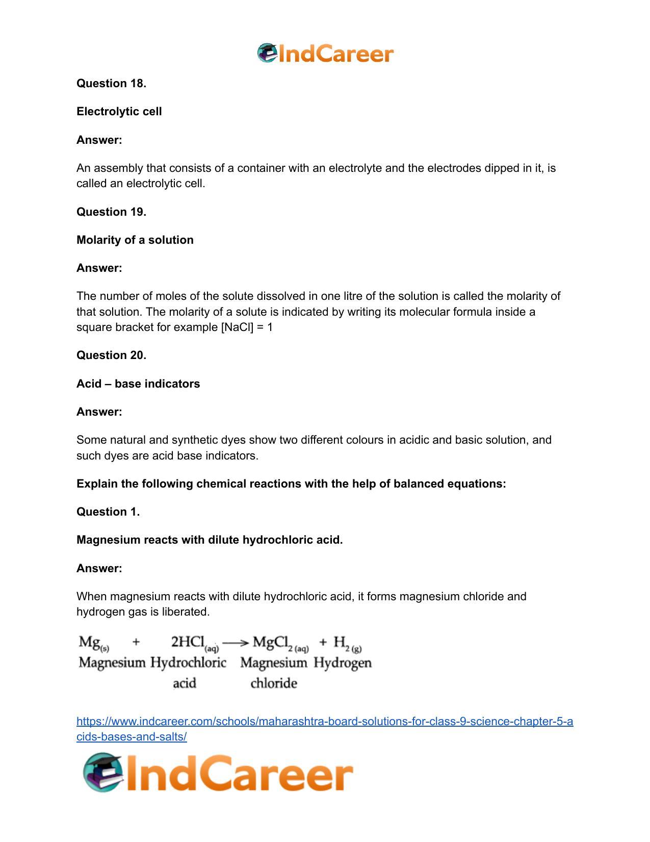 Maharashtra Board Solutions for Class 9- Science: Chapter 5- Acids, Bases and Salts - Page 49