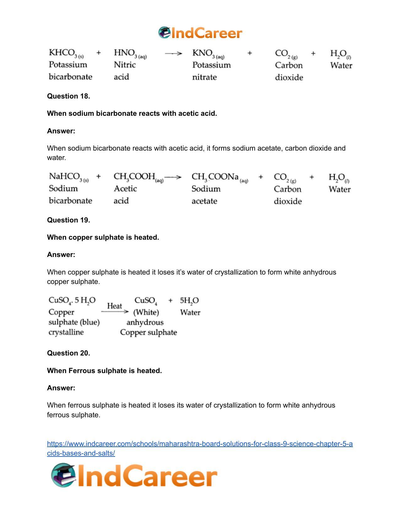 Maharashtra Board Solutions for Class 9- Science: Chapter 5- Acids, Bases and Salts - Page 55