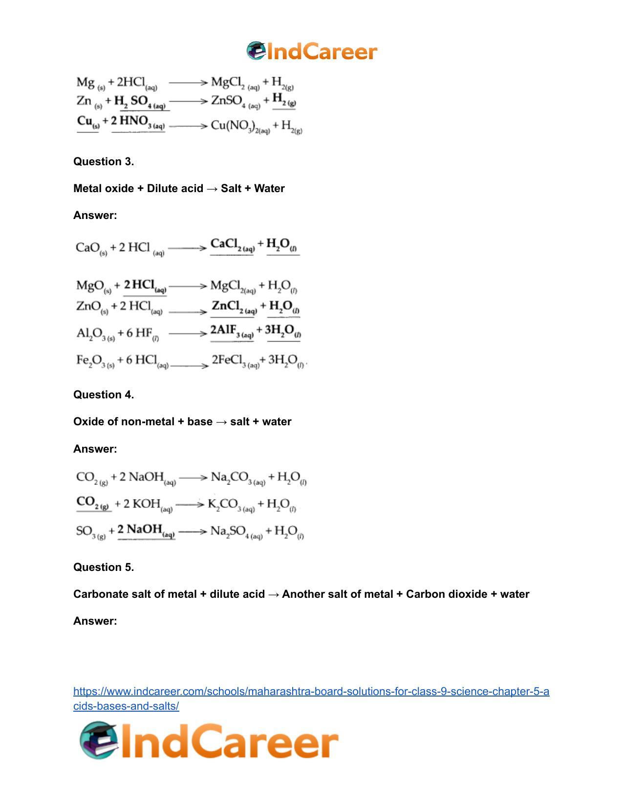Maharashtra Board Solutions for Class 9- Science: Chapter 5- Acids, Bases and Salts - Page 57