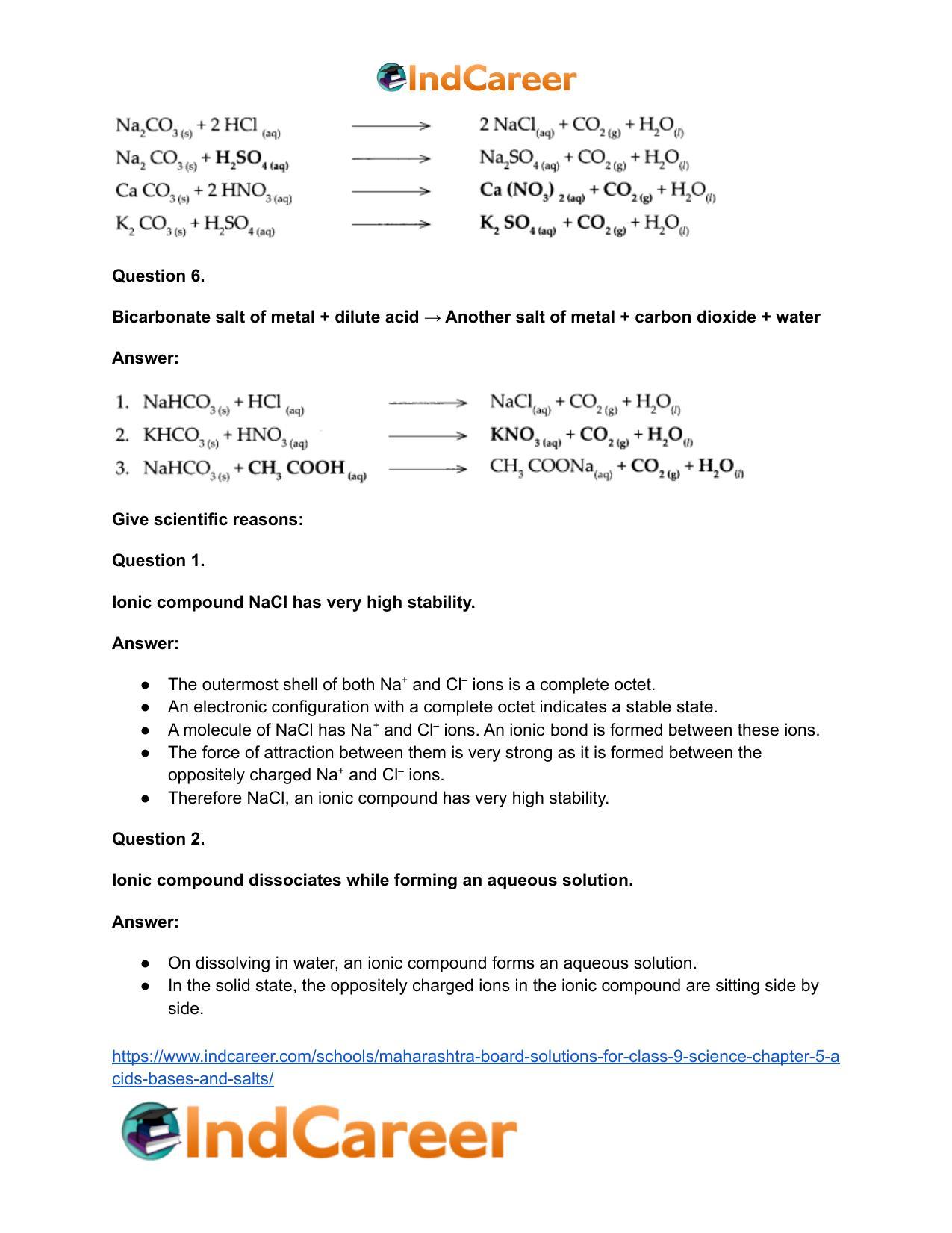 Maharashtra Board Solutions for Class 9- Science: Chapter 5- Acids, Bases and Salts - Page 58