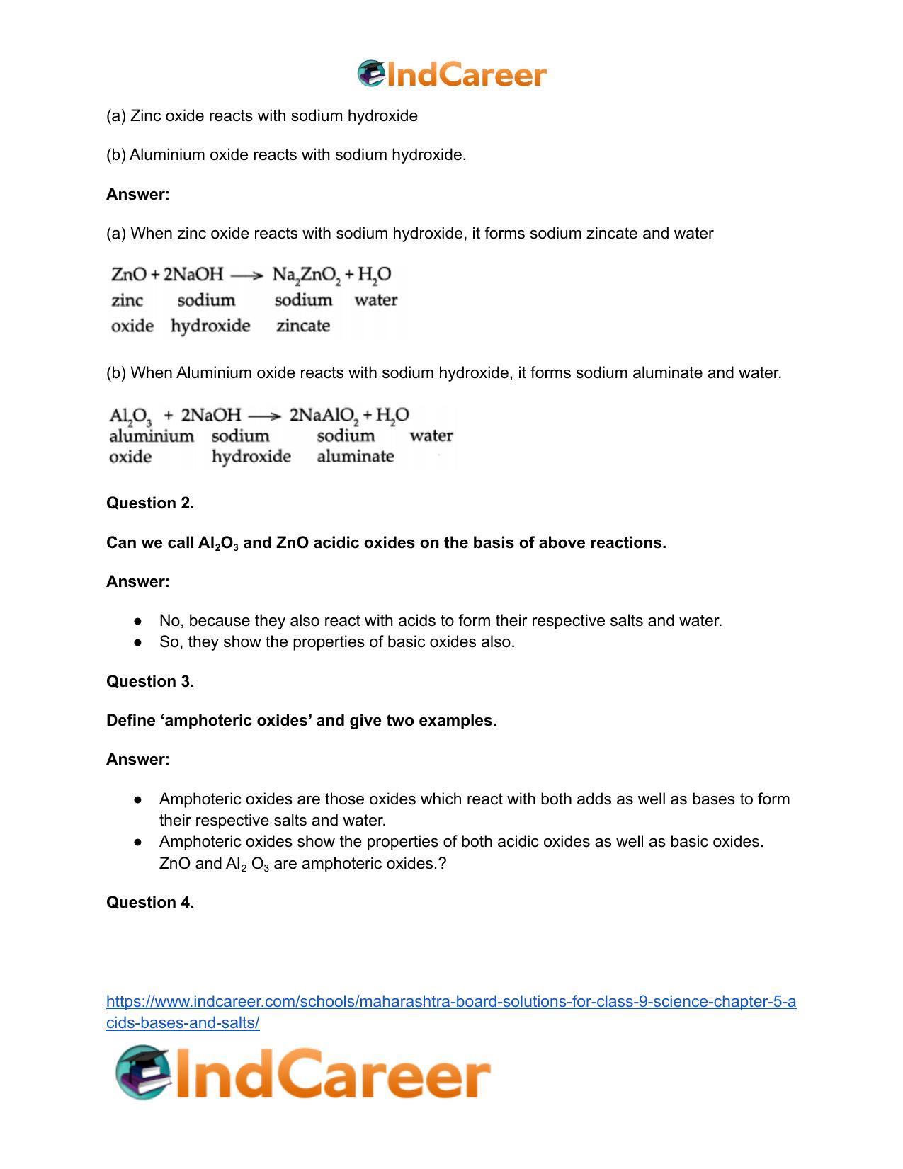 Maharashtra Board Solutions for Class 9- Science: Chapter 5- Acids, Bases and Salts - Page 61