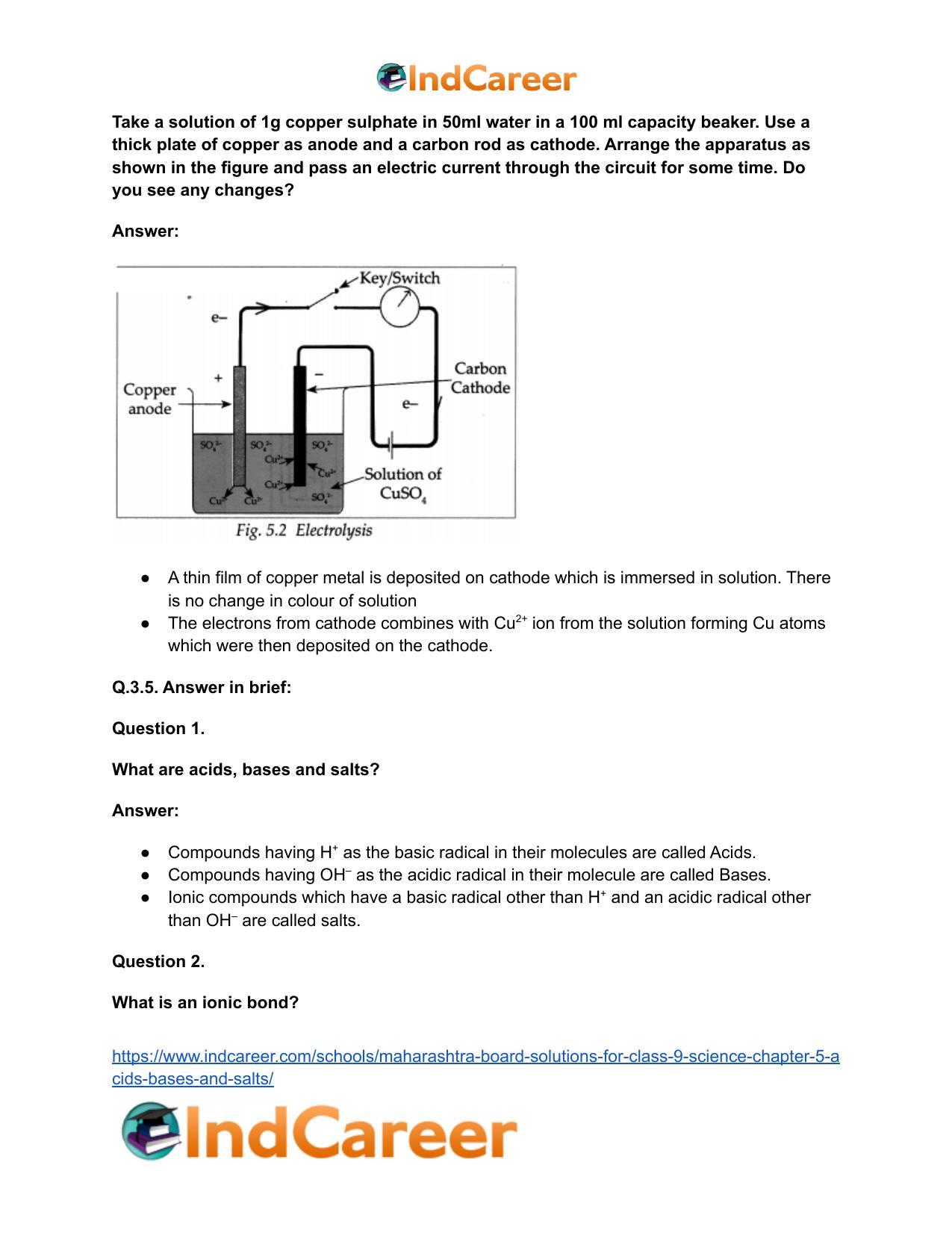 Maharashtra Board Solutions for Class 9- Science: Chapter 5- Acids, Bases and Salts - Page 62