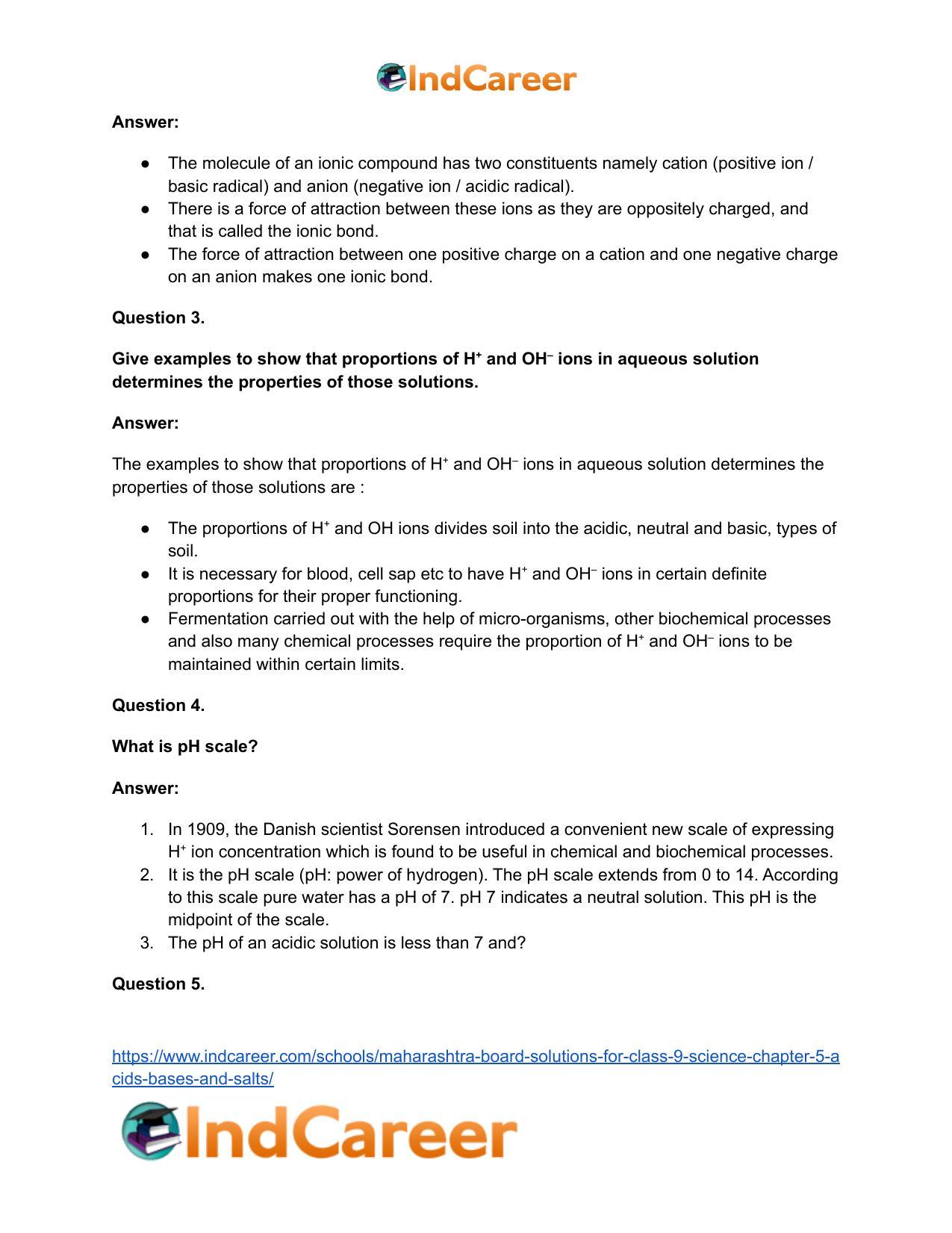Maharashtra Board Solutions for Class 9- Science: Chapter 5- Acids, Bases and Salts - Page 63