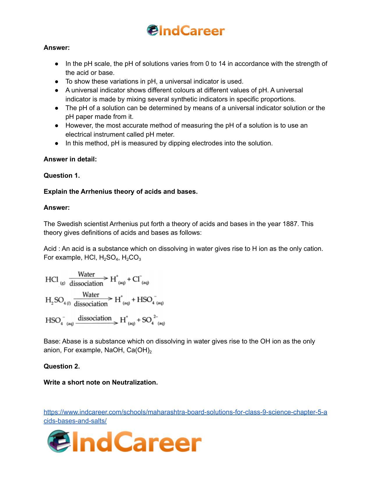 Maharashtra Board Solutions for Class 9- Science: Chapter 5- Acids, Bases and Salts - Page 65