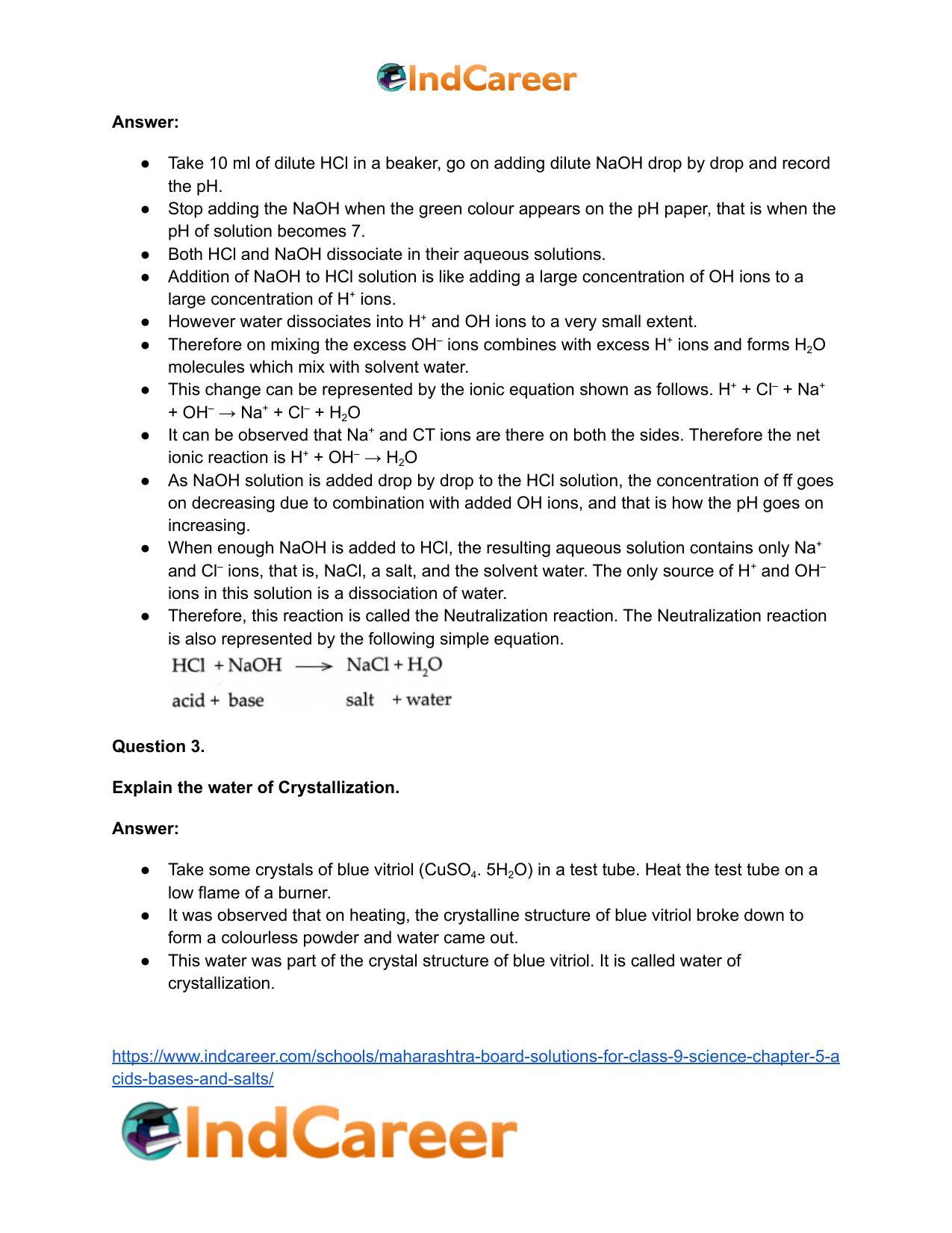 Maharashtra Board Solutions for Class 9- Science: Chapter 5- Acids, Bases and Salts - Page 66