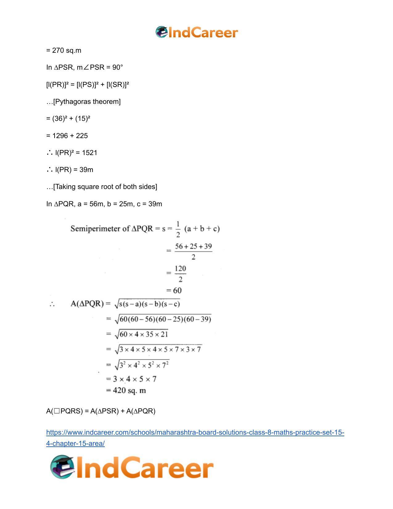 Maharashtra Board Solutions Class 8-Maths (Practice Set 15.4): Chapter 15- Area - Page 4