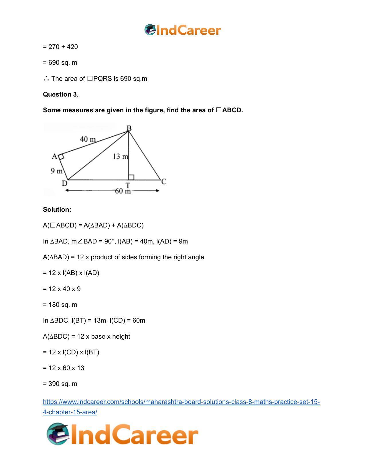 Maharashtra Board Solutions Class 8-Maths (Practice Set 15.4): Chapter 15- Area - Page 5