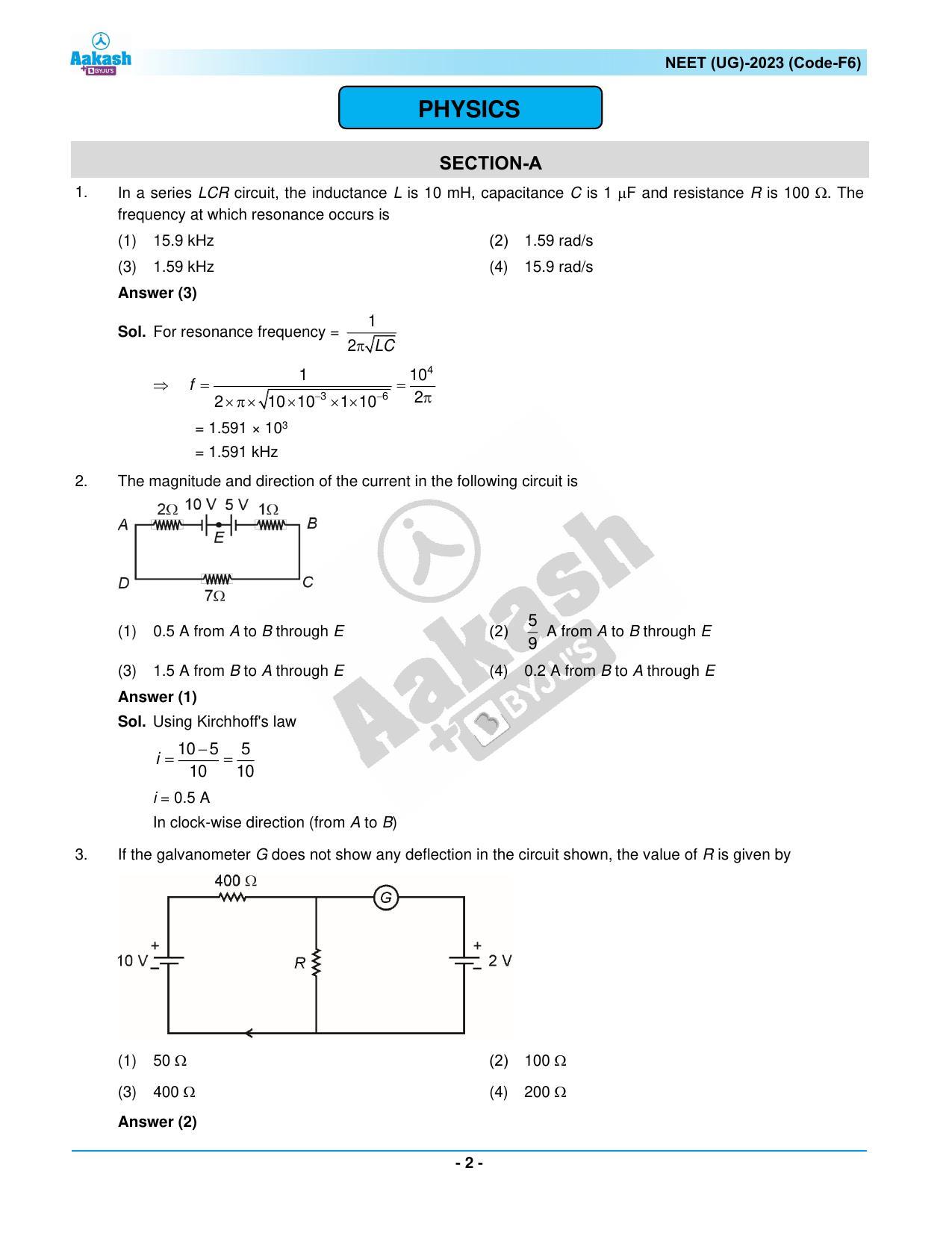 NEET 2023 Question Paper F6 (Aakash Institute) - Page 2