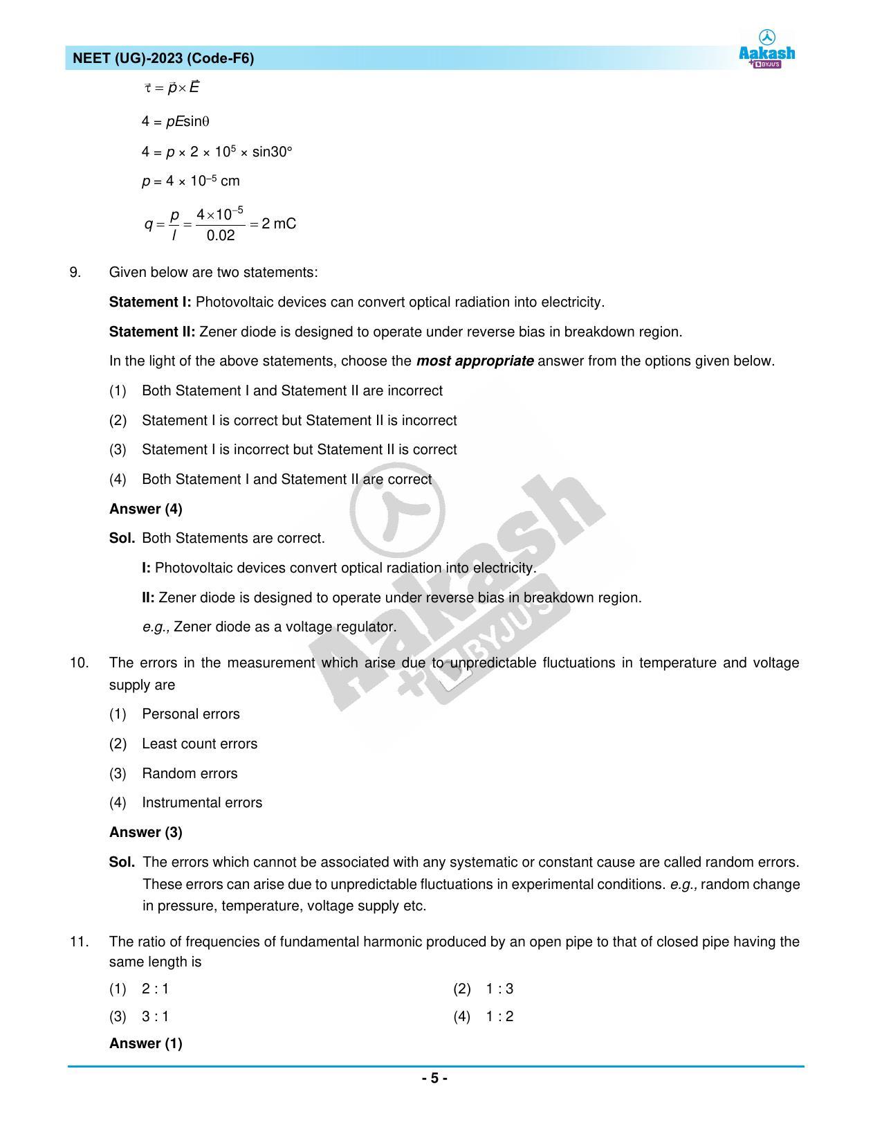 NEET 2023 Question Paper F6 (Aakash Institute) - Page 5