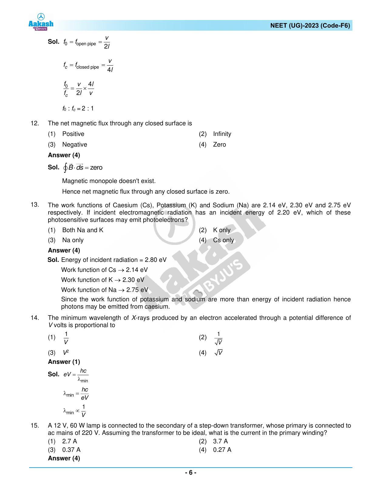 NEET 2023 Question Paper F6 (Aakash Institute) - Page 6