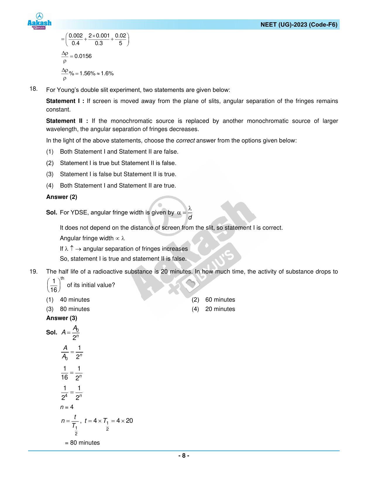 NEET 2023 Question Paper F6 (Aakash Institute) - Page 8