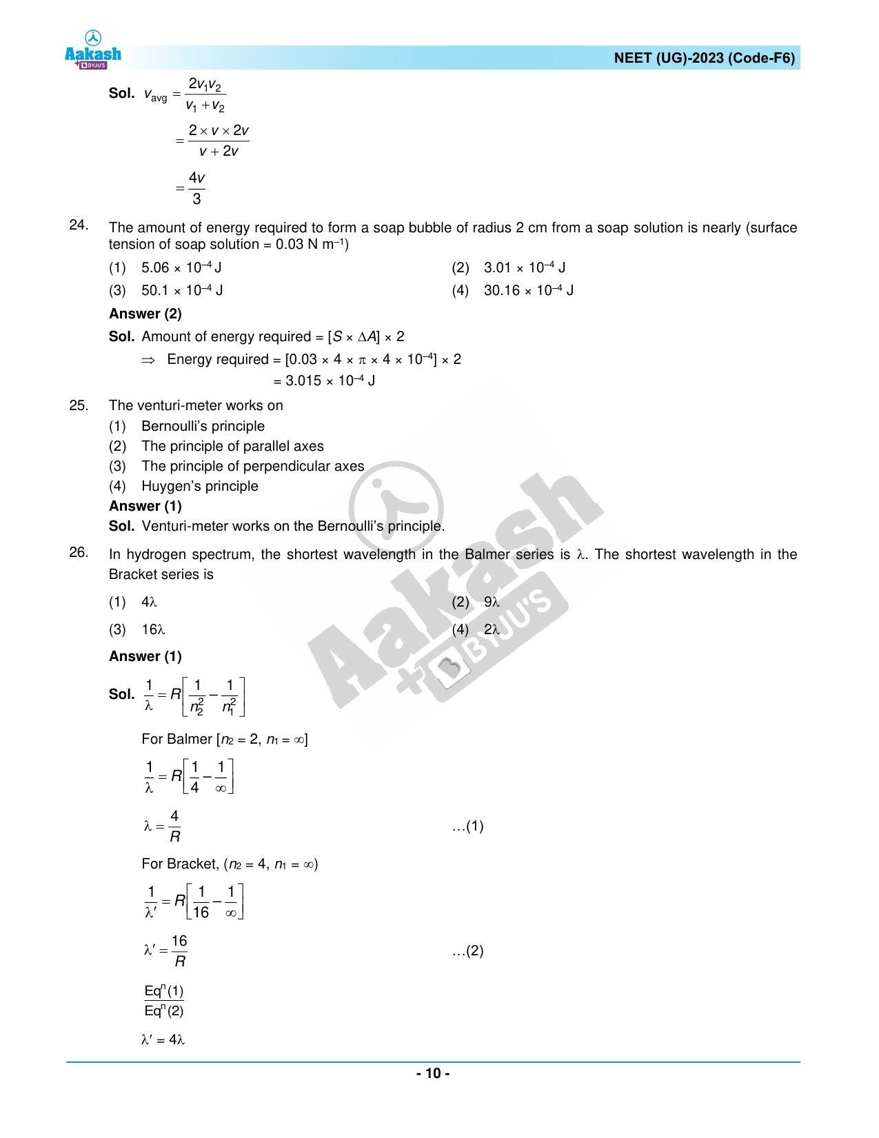 NEET 2023 Question Paper F6 (Aakash Institute) - Page 10