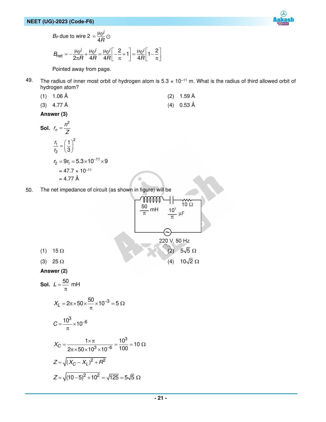 NEET 2023 Question Paper F6 (Aakash Institute) - Page 21