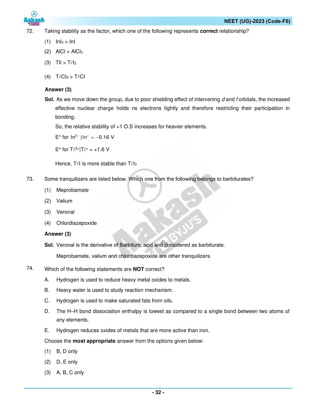 NEET 2023 Question Paper F6 (Aakash Institute) - Page 32