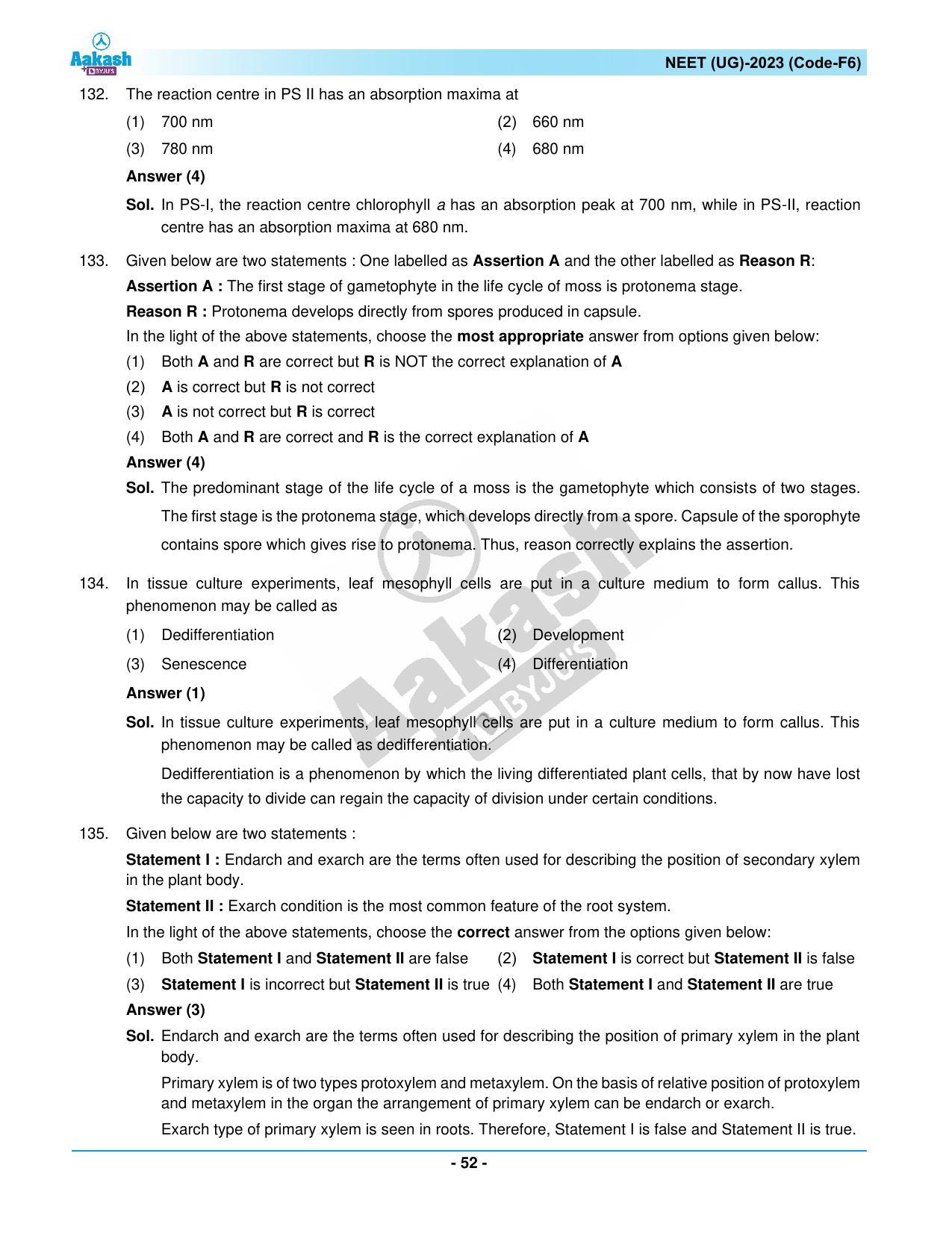 NEET 2023 Question Paper F6 (Aakash Institute) - Page 52