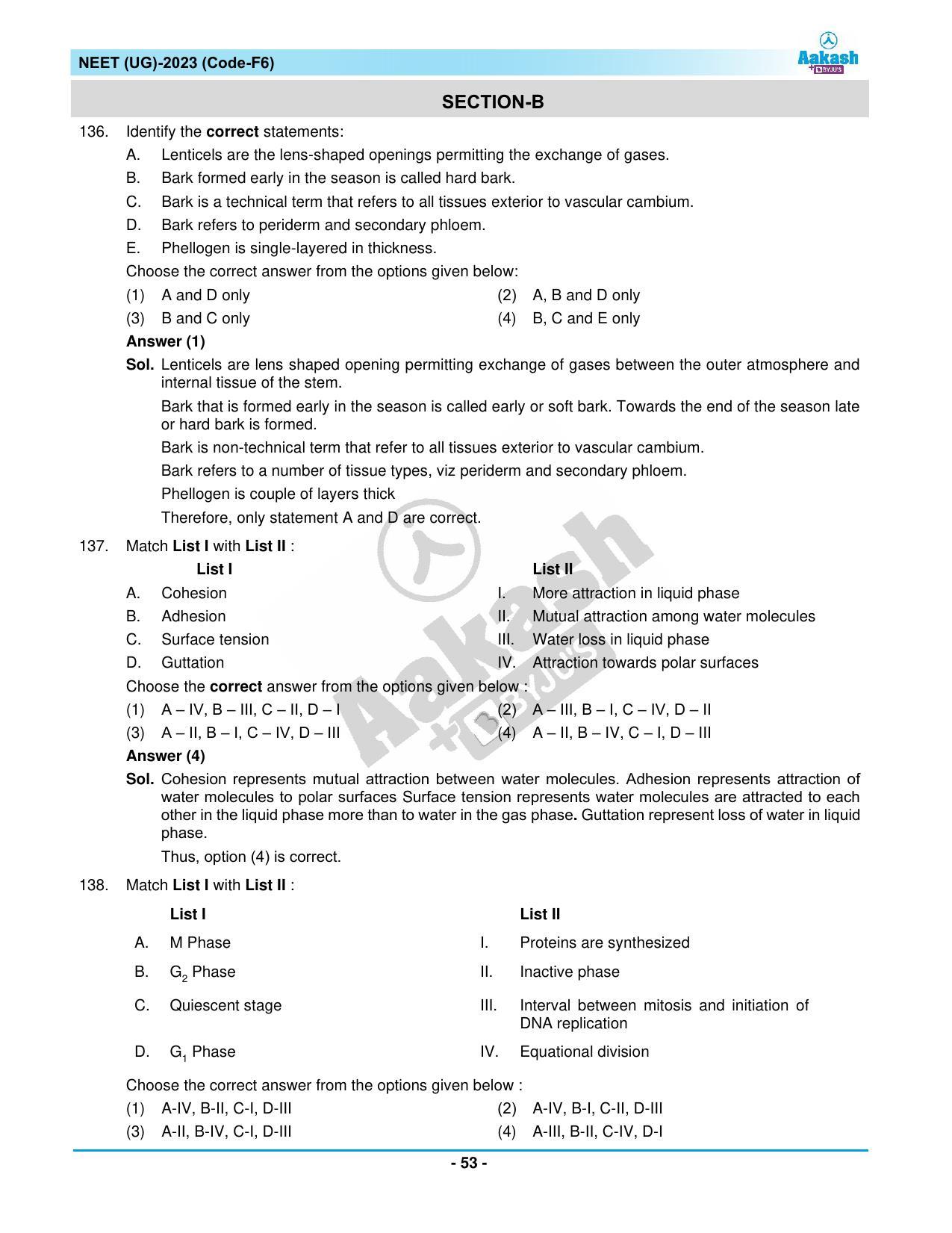 NEET 2023 Question Paper F6 (Aakash Institute) - Page 53