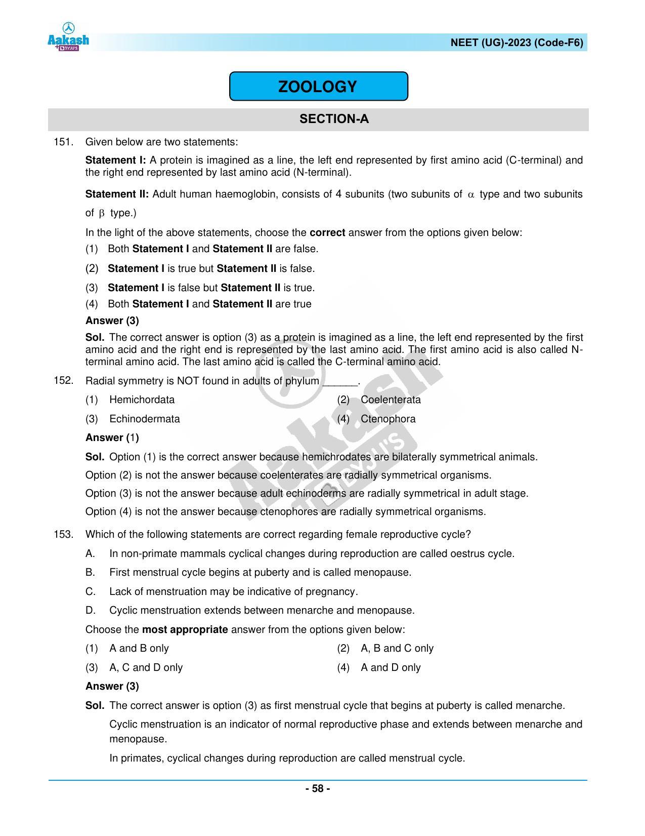 NEET 2023 Question Paper F6 (Aakash Institute) - Page 58