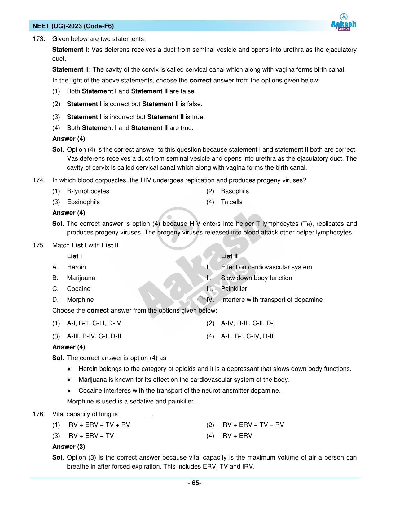 NEET 2023 Question Paper F6 (Aakash Institute) - Page 65