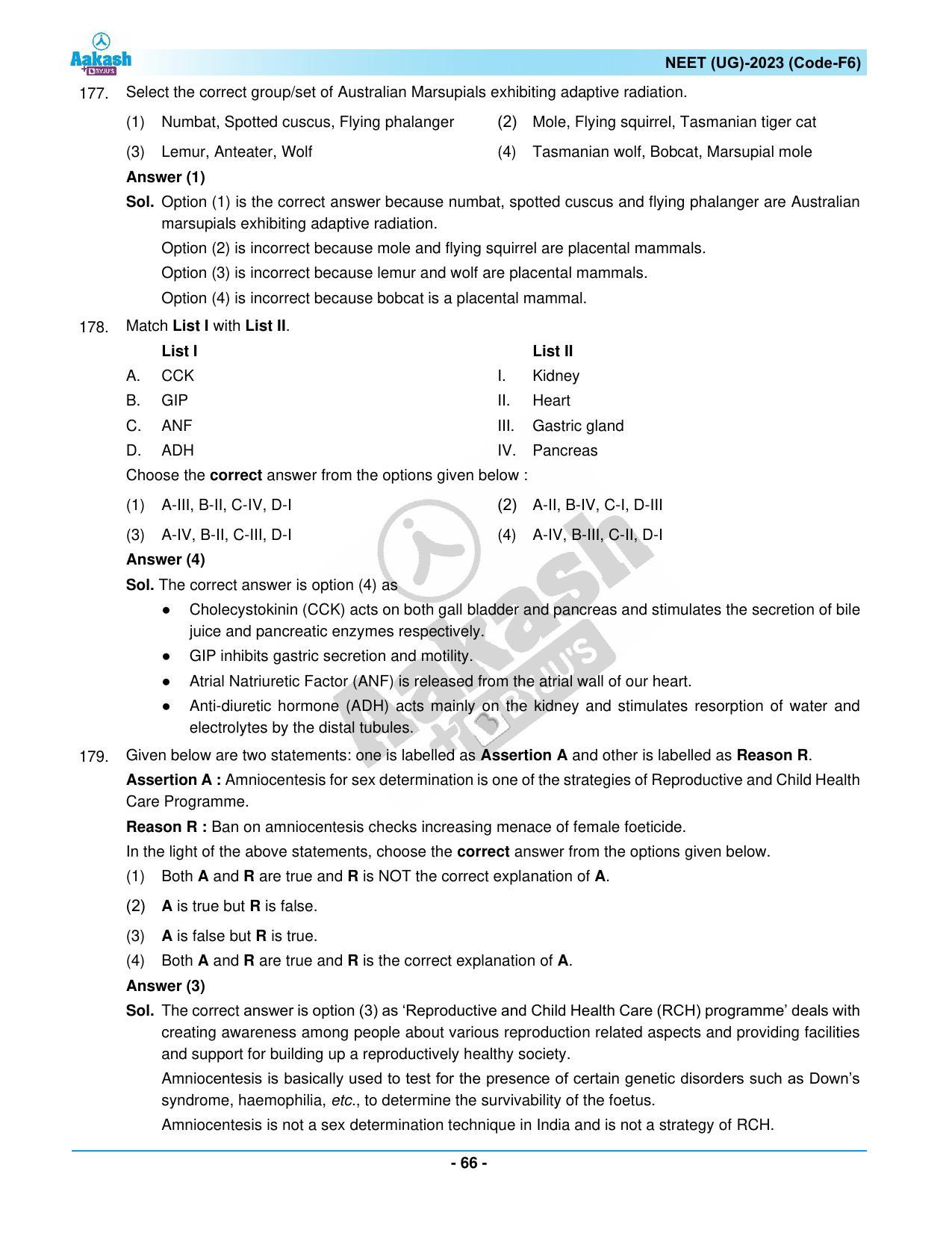 NEET 2023 Question Paper F6 (Aakash Institute) - Page 66