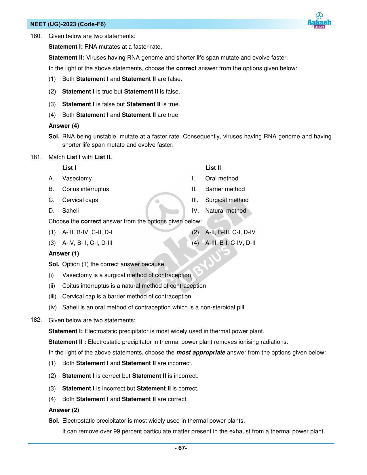 NEET 2023 Question Paper F6 (Aakash Institute) - Page 67