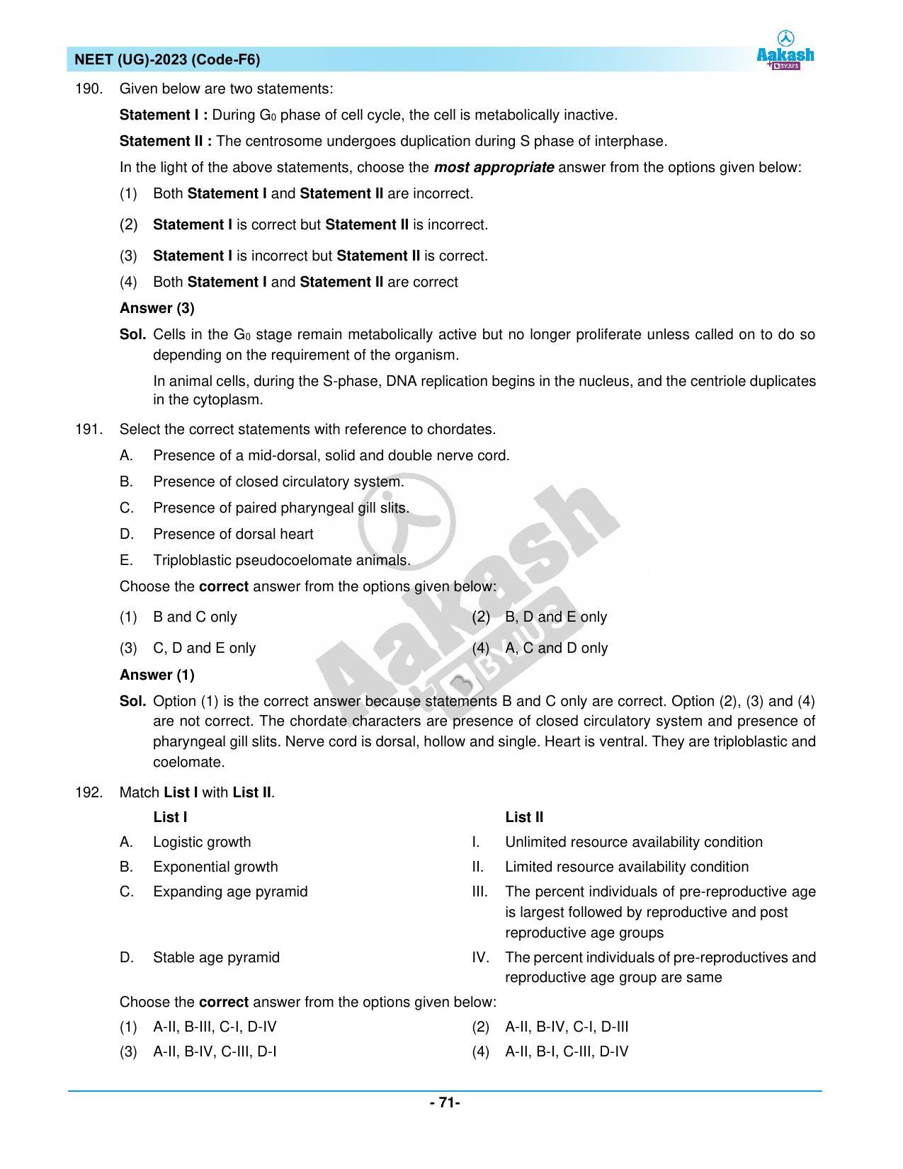 NEET 2023 Question Paper F6 (Aakash Institute) - Page 71