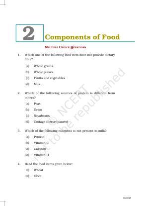 NCERT Exemplar Book for Class 6 Science: Chapter 2-Components of Food