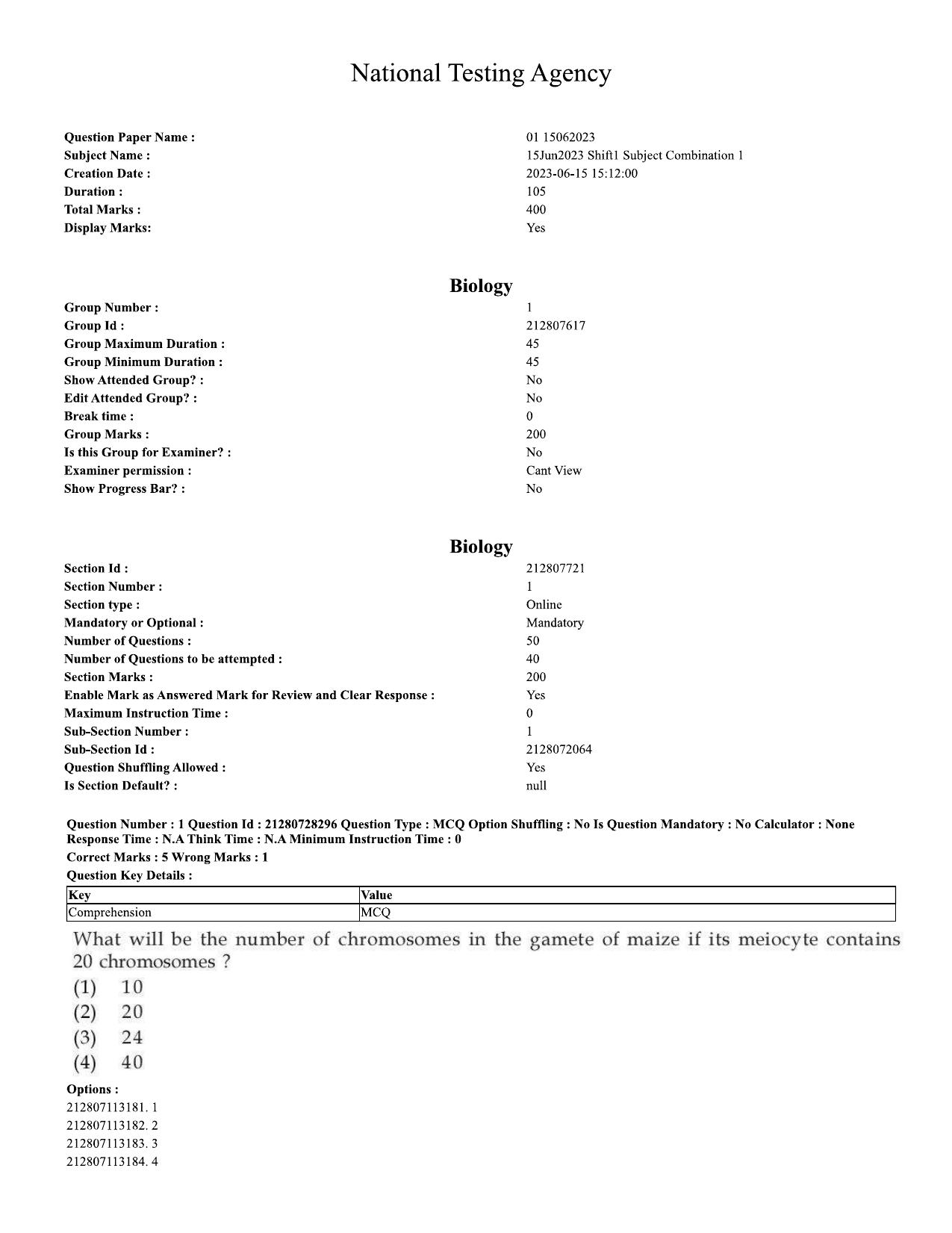 CUET 2023 Domestic Shift 1 Question Paper - 15 June 2023 - Page 1