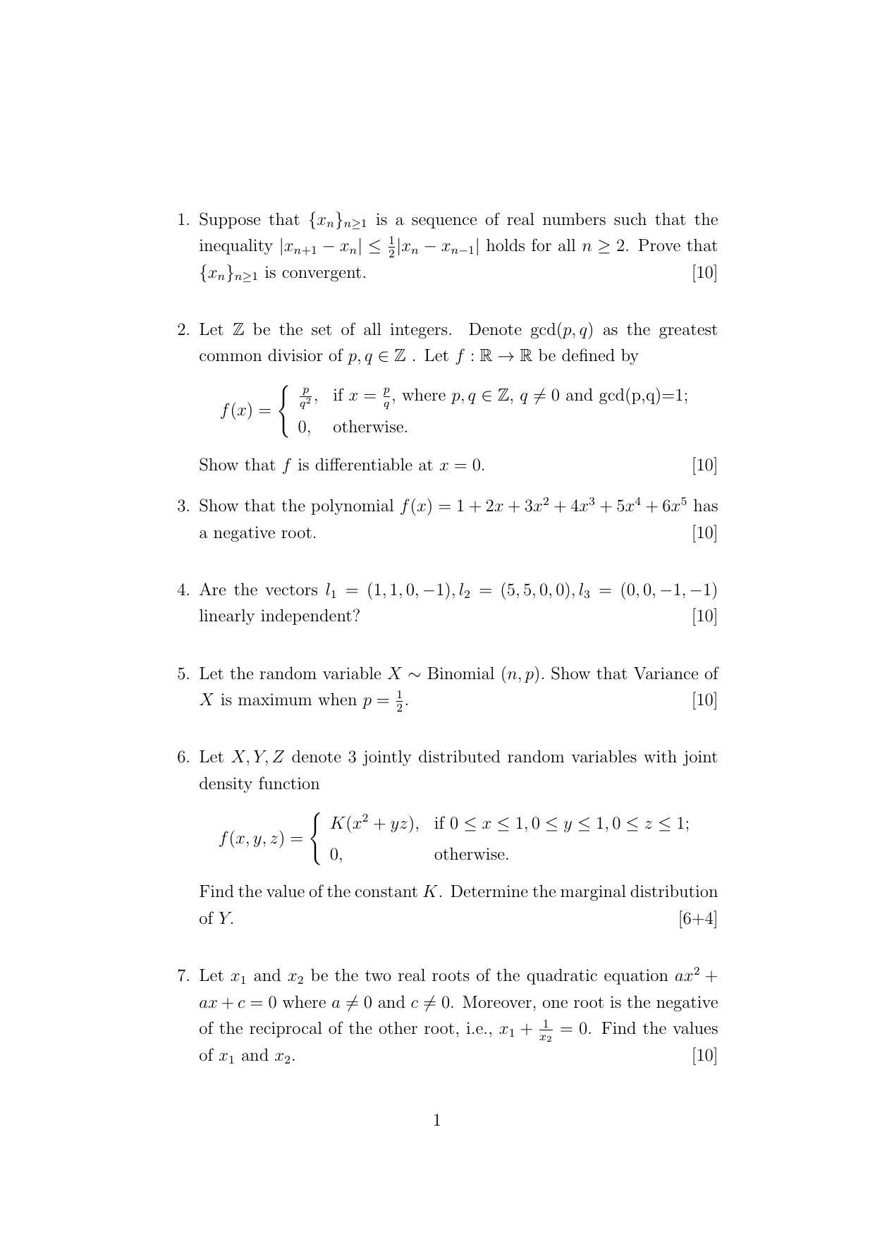 ISI Admission Test JRF in Quantitative Economics QEA 2021 Sample Paper - Page 1