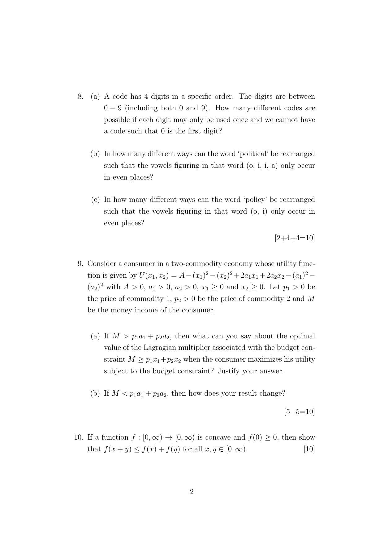 ISI Admission Test JRF in Quantitative Economics QEA 2021 Sample Paper - Page 2