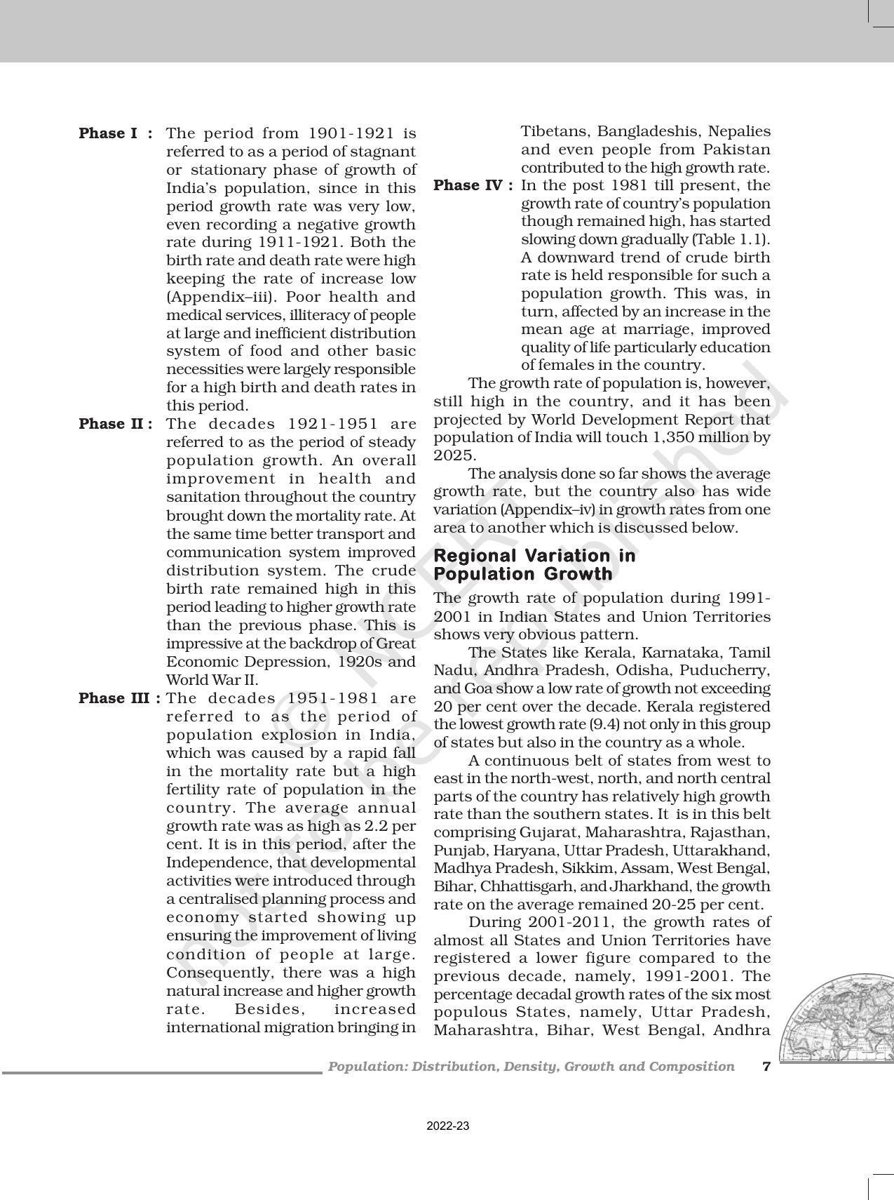 NCERT Book for Class 12 Geography (Part-II) Chapter 1 Population: Distribution, Density, Growth, and Composition - Page 7