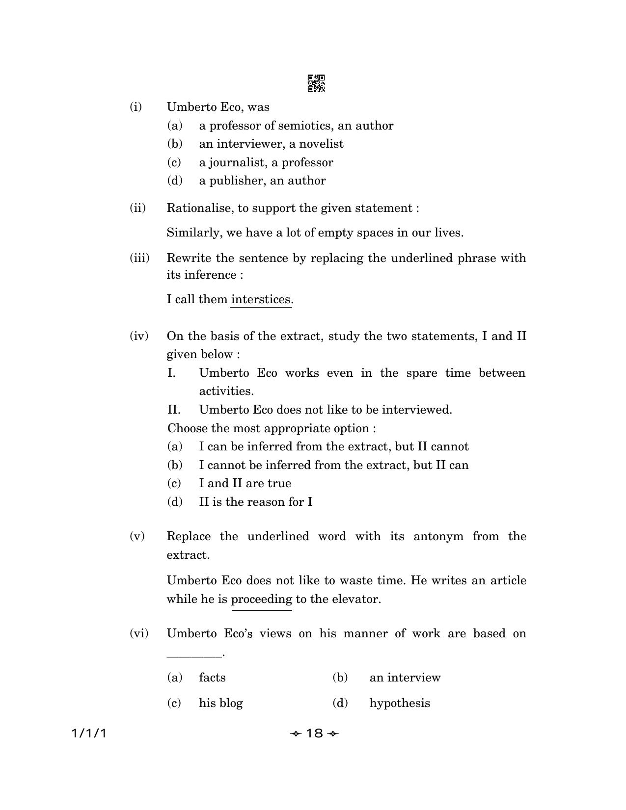 CBSE Class 12 1-1-1 English Core 2023 Question Paper - Page 18