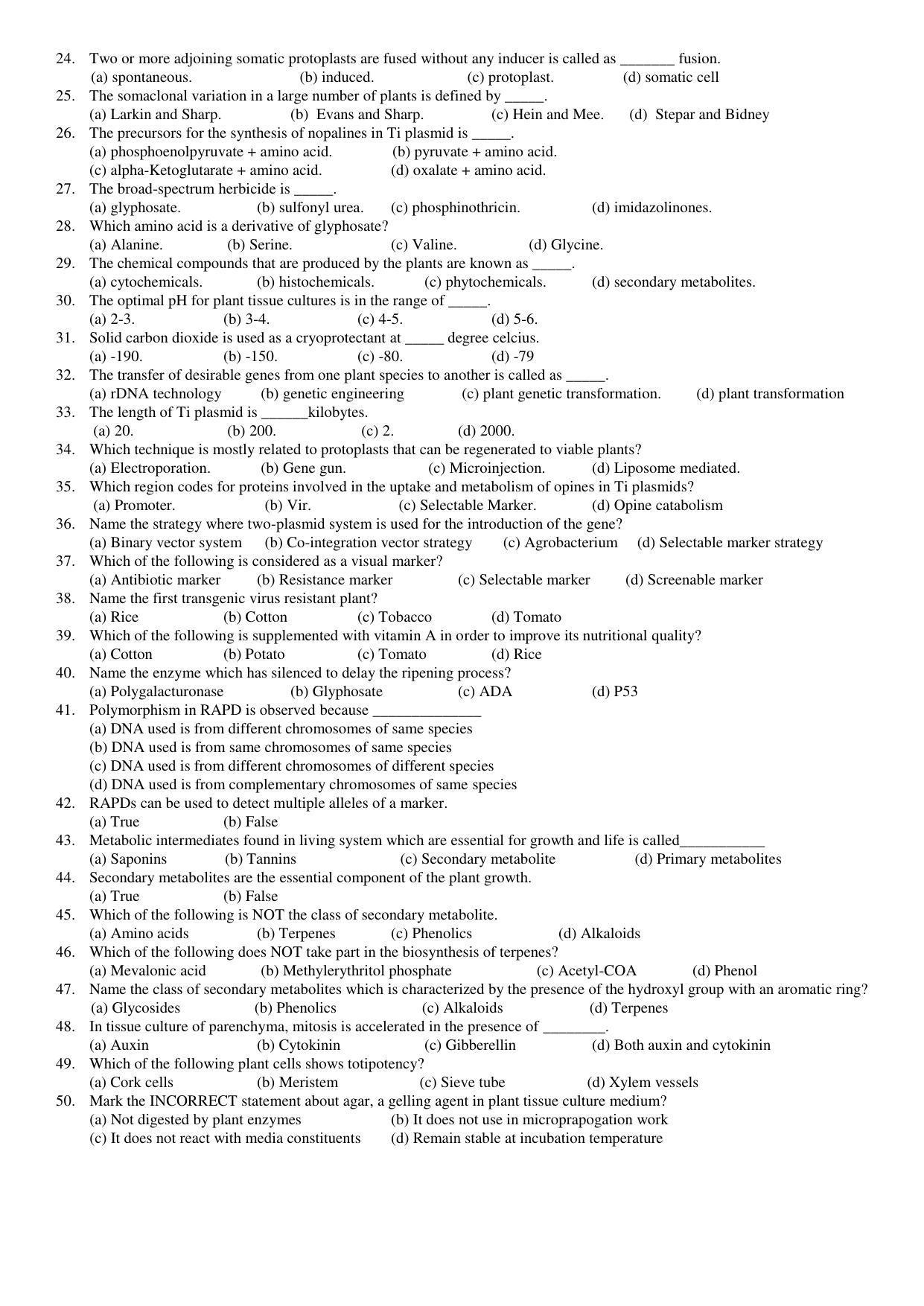 Hemchand North Gujarat University Sample Paper July-Sept 2021: M.Sc. Semester-III BT - 303 Plant Biotechnology Paper Code – 5703 (Old Course) - Page 2