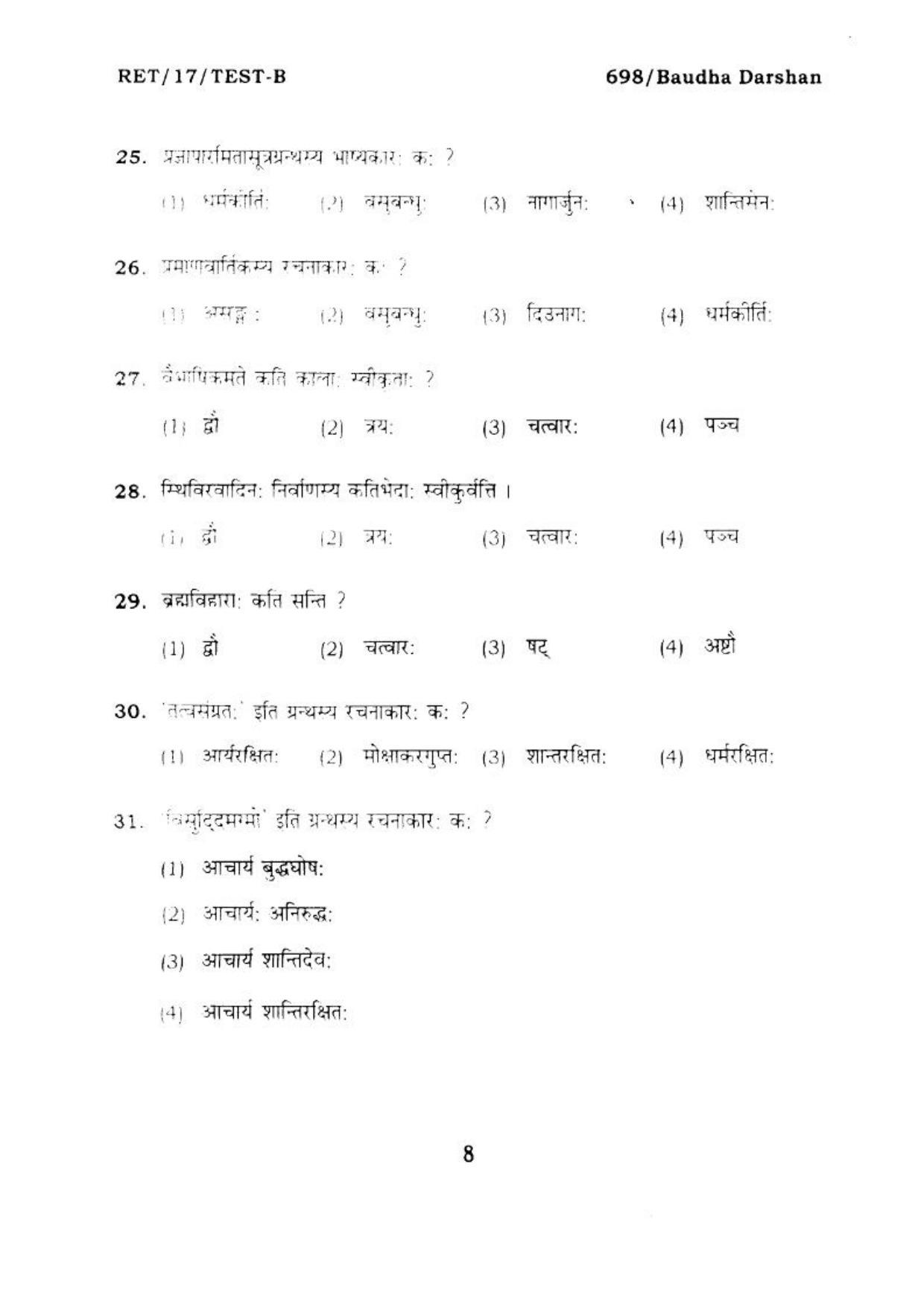  BHU RET BUDDHADARSHAN 2017 Question Paper - Page 8