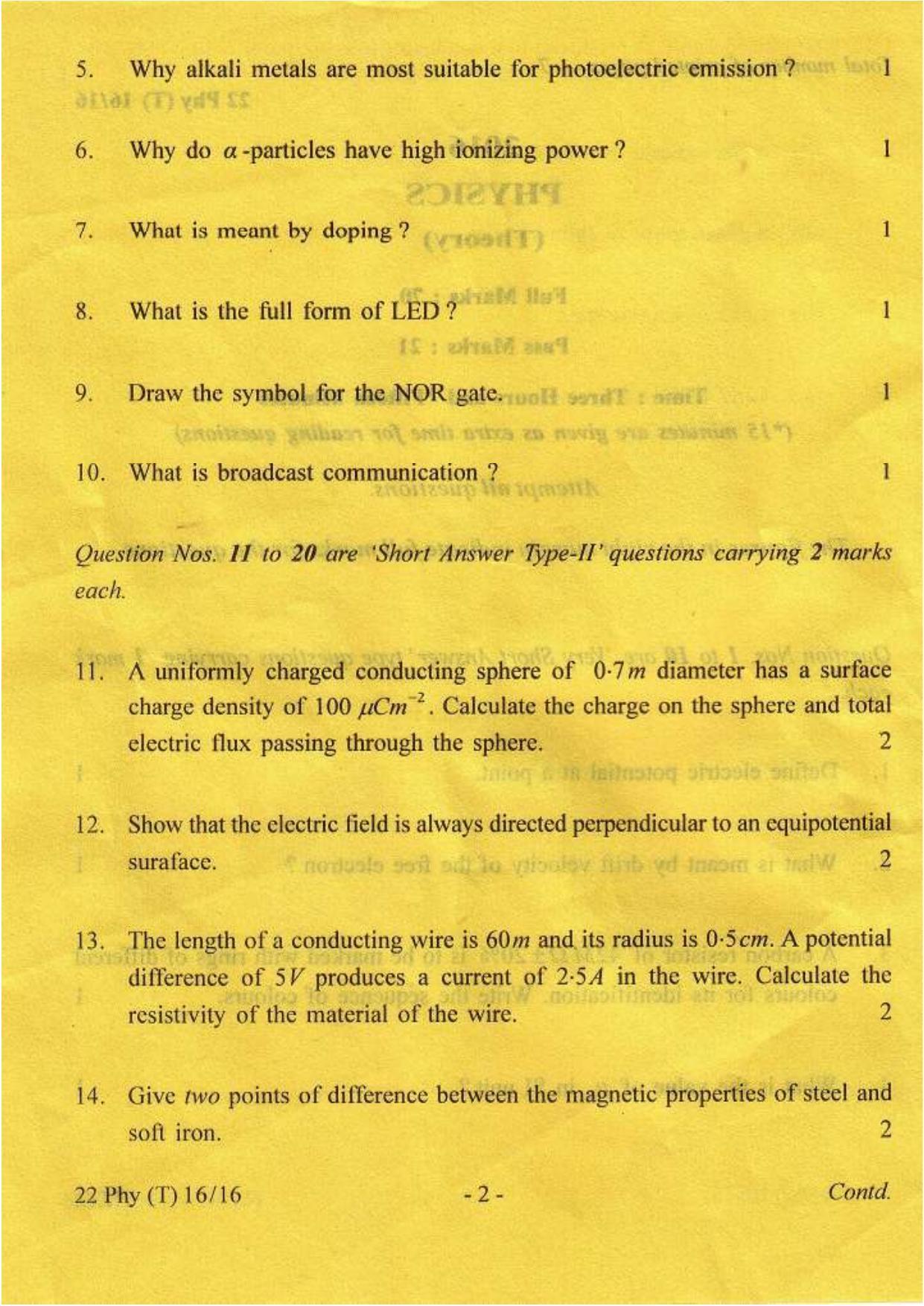 COHSEM Class 12 Physics 2016 Question Papers - Page 2