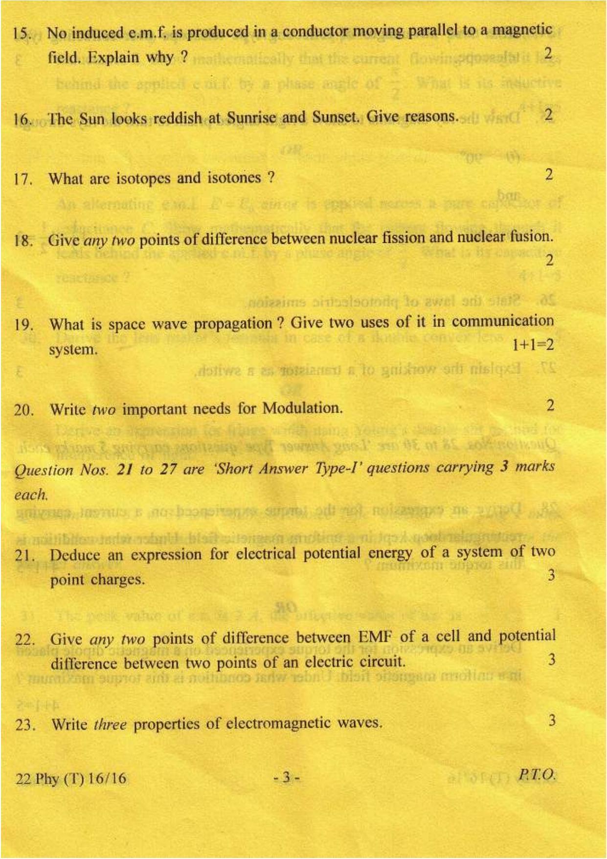 COHSEM Class 12 Physics 2016 Question Papers - Page 3