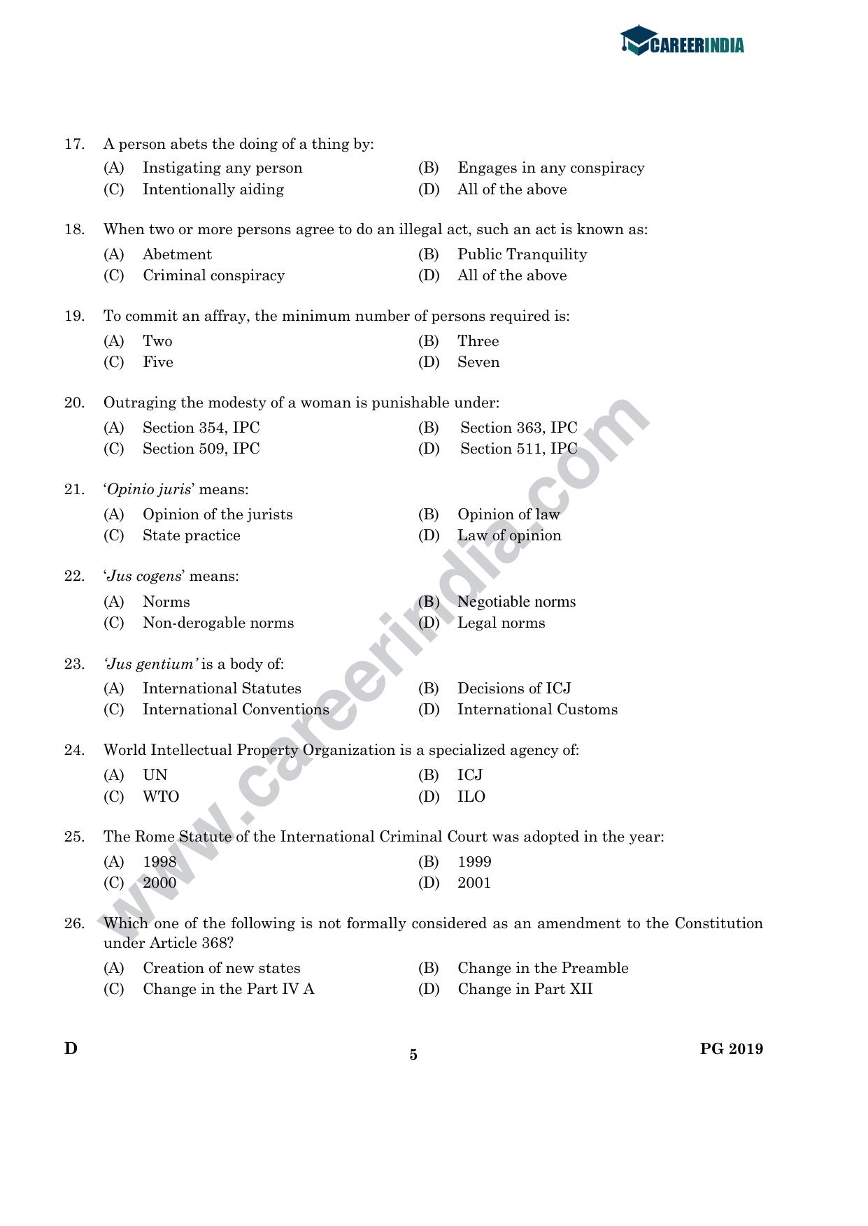 CLAT 2019 PG D-Series Question Papers (C.L.A.) - Page 4