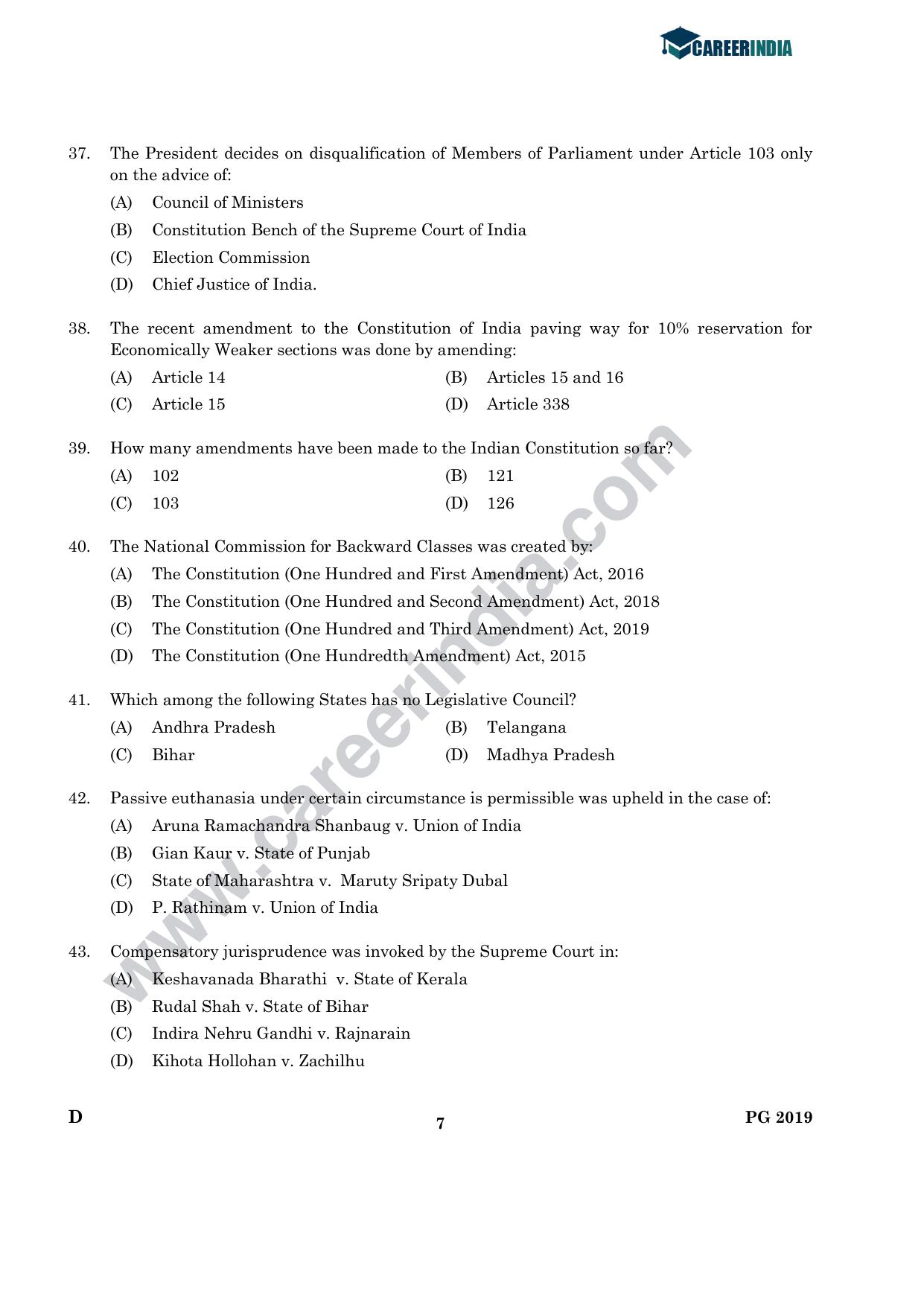 CLAT 2019 PG D-Series Question Papers (C.L.A.) - Page 6