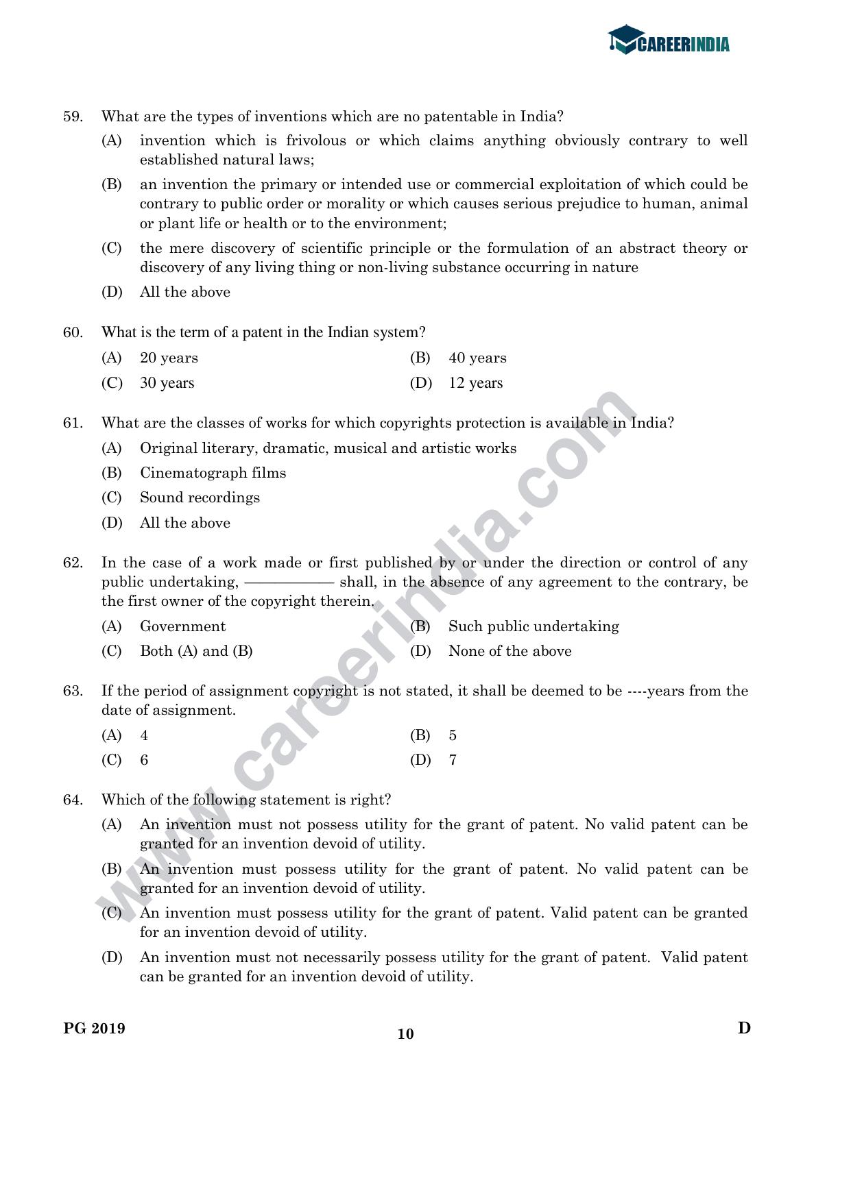 CLAT 2019 PG D-Series Question Papers (C.L.A.) - Page 9