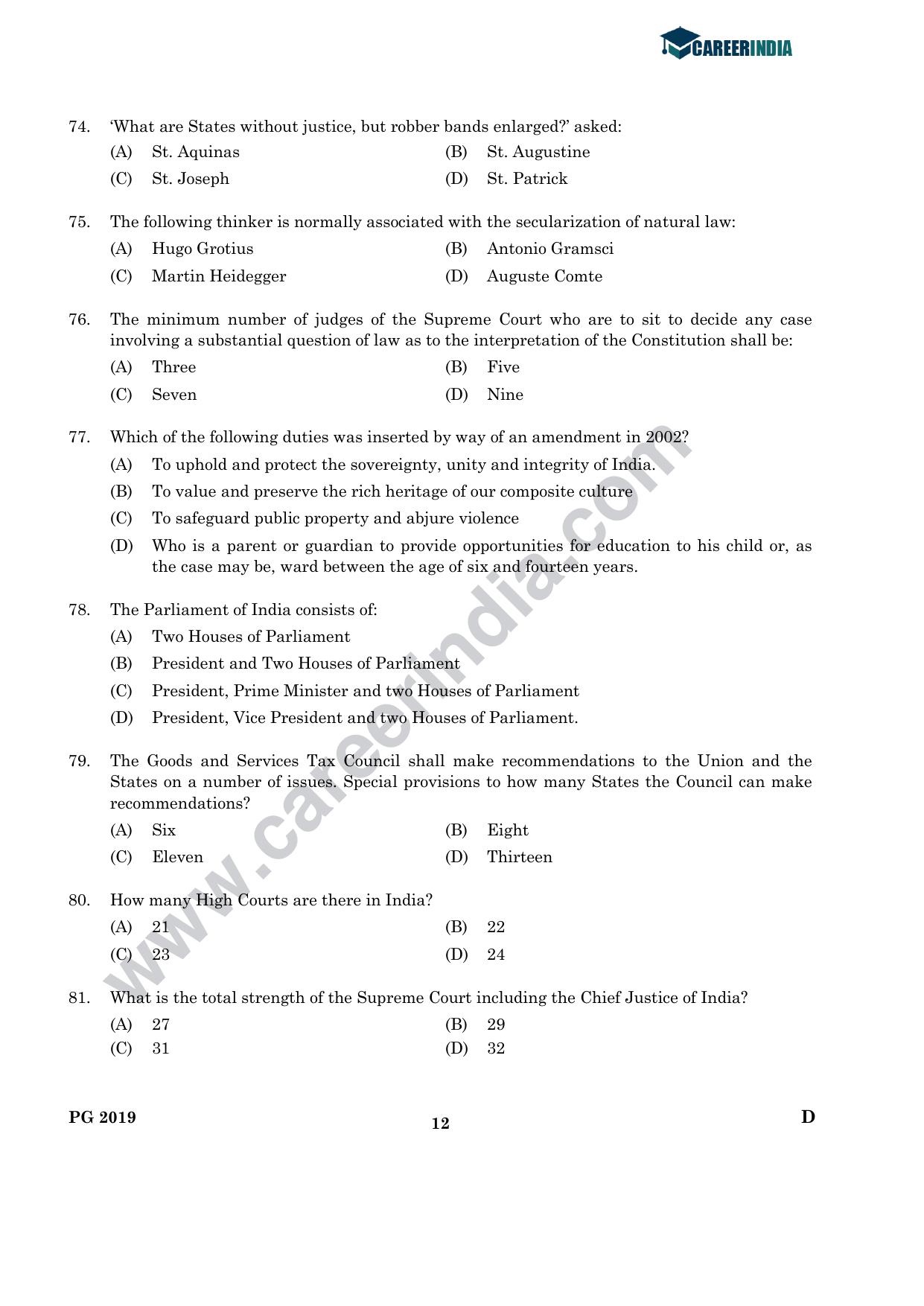 CLAT 2019 PG D-Series Question Papers (C.L.A.) - Page 11