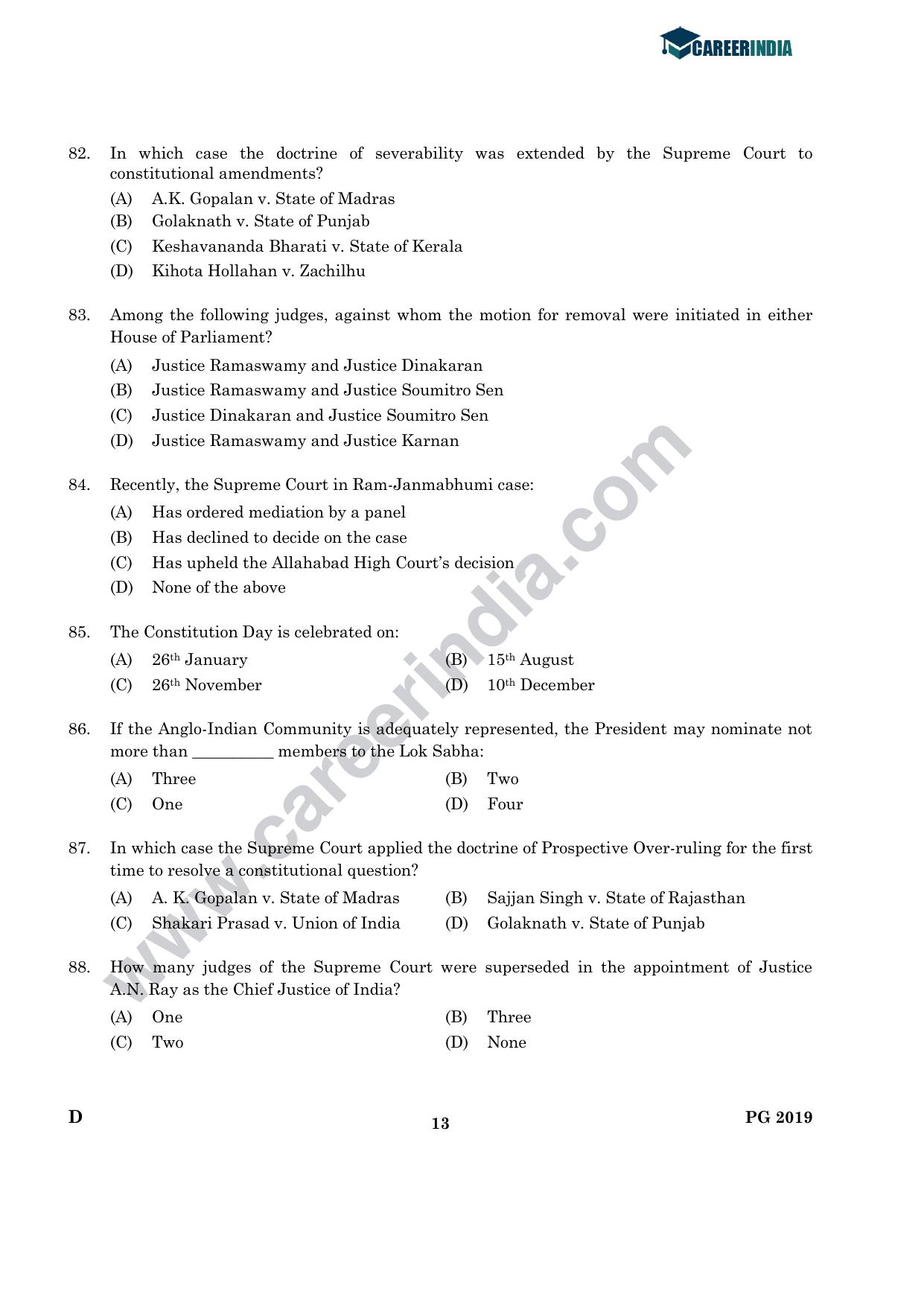 CLAT 2019 PG D-Series Question Papers (C.L.A.) - Page 12