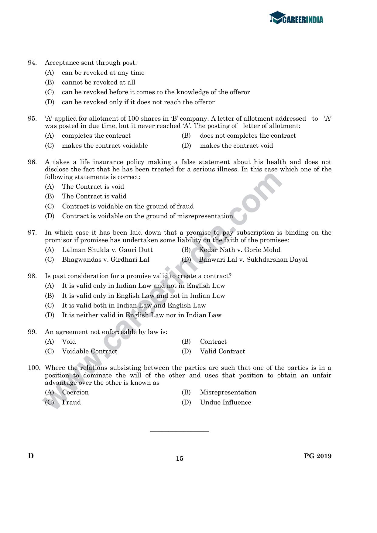 CLAT 2019 PG D-Series Question Papers (C.L.A.) - Page 14