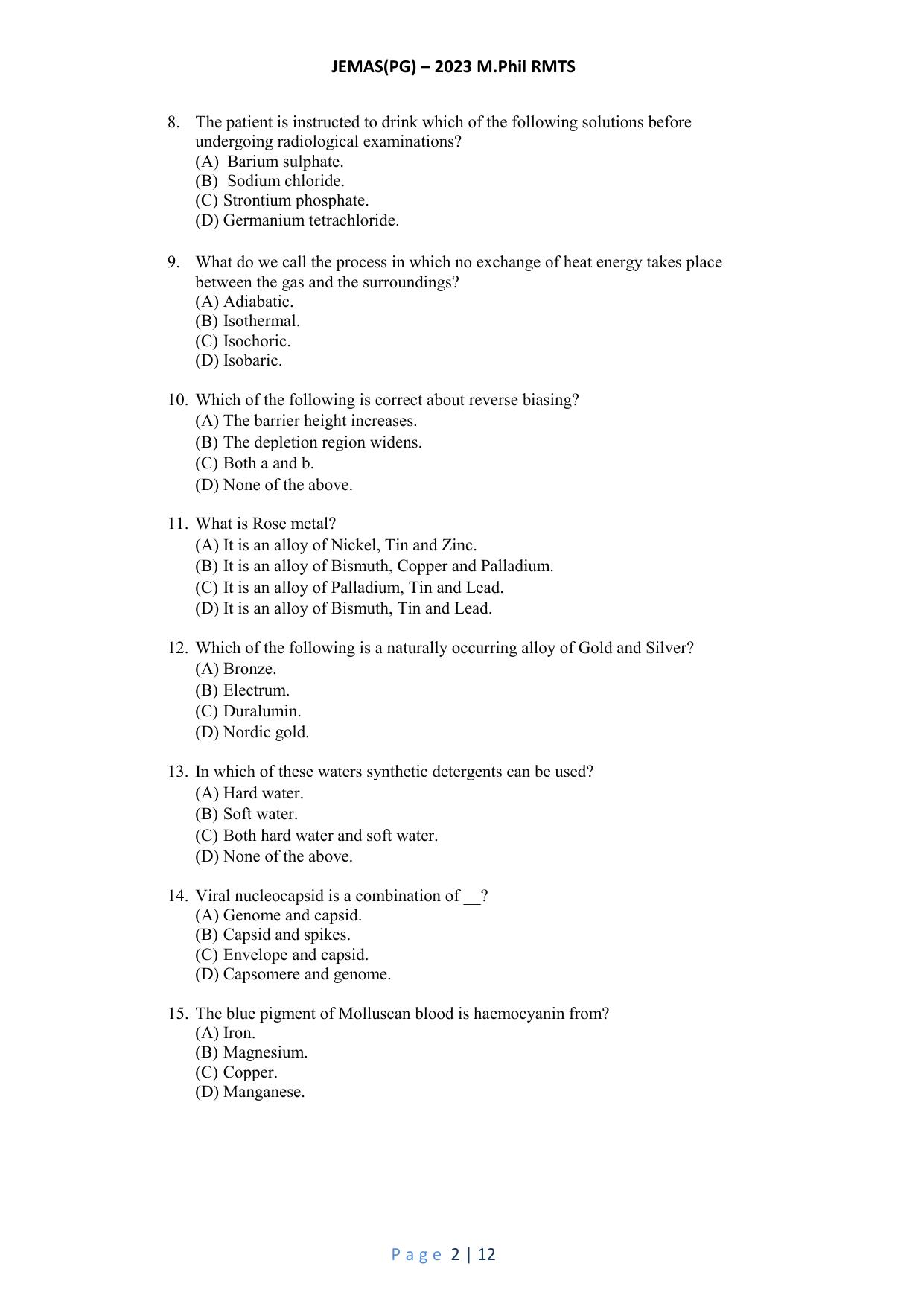 WB JEMAS (PG) MPhil RMTS 2023 Question Paper - Page 3