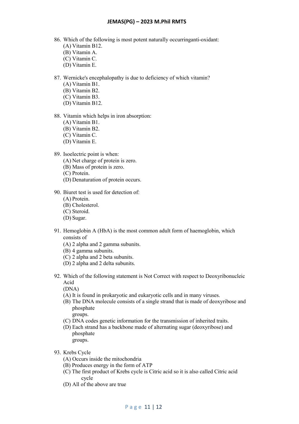 WB JEMAS (PG) MPhil RMTS 2023 Question Paper - Page 12