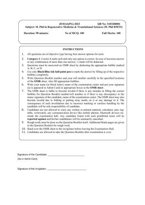 WB JEMAS (PG) MPhil RMTS 2023 Question Paper