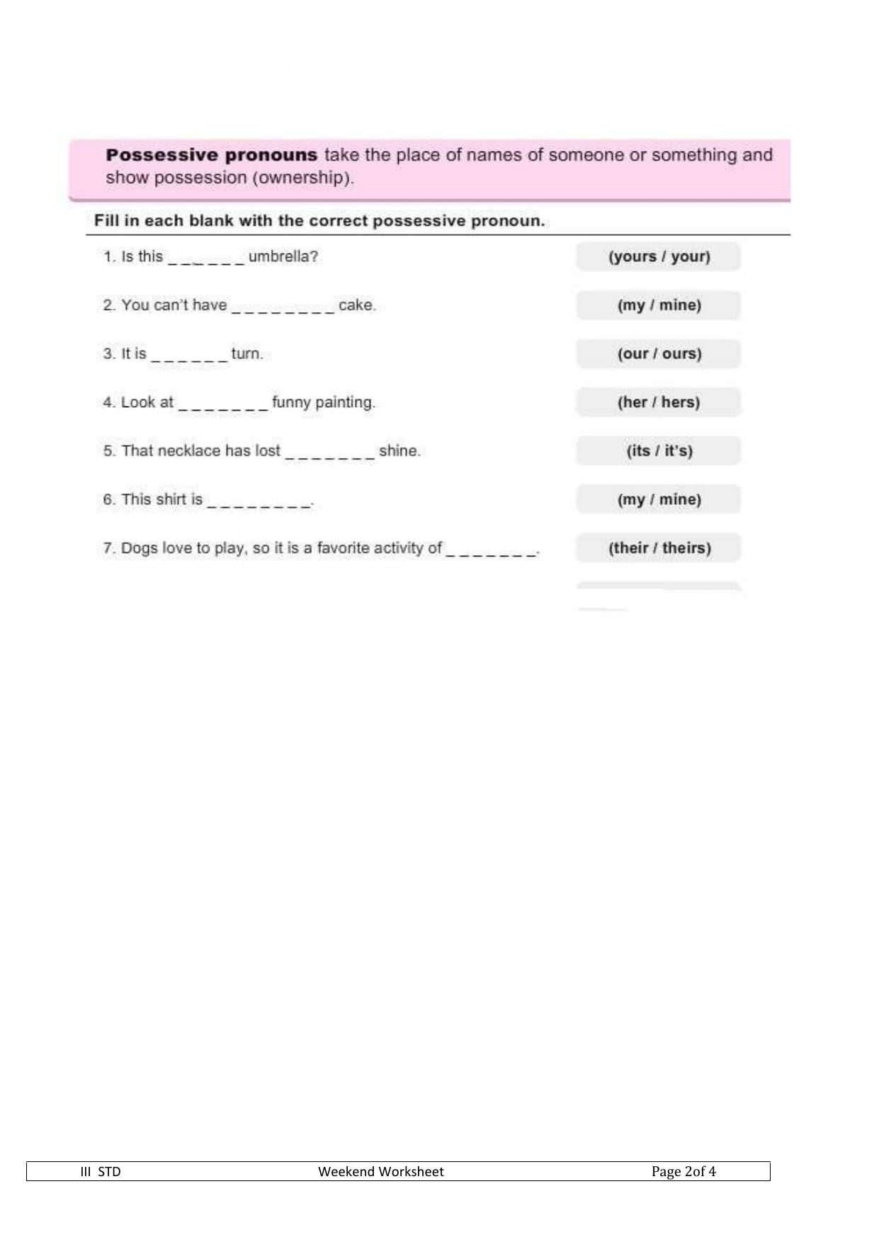 Worksheet for Class 3 English Assignment 42 - Page 2