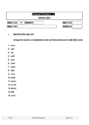 Worksheet for Class 3 English Assignment 42