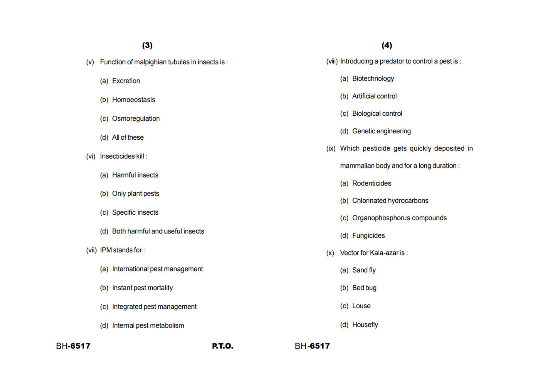 Sarguja University Question Paper - 2022 : M.Sc.In Zoology (First Sem.)Emtomology-Insept Physiology Toxicology & Vector Biology Y Paper 1 - Page 2