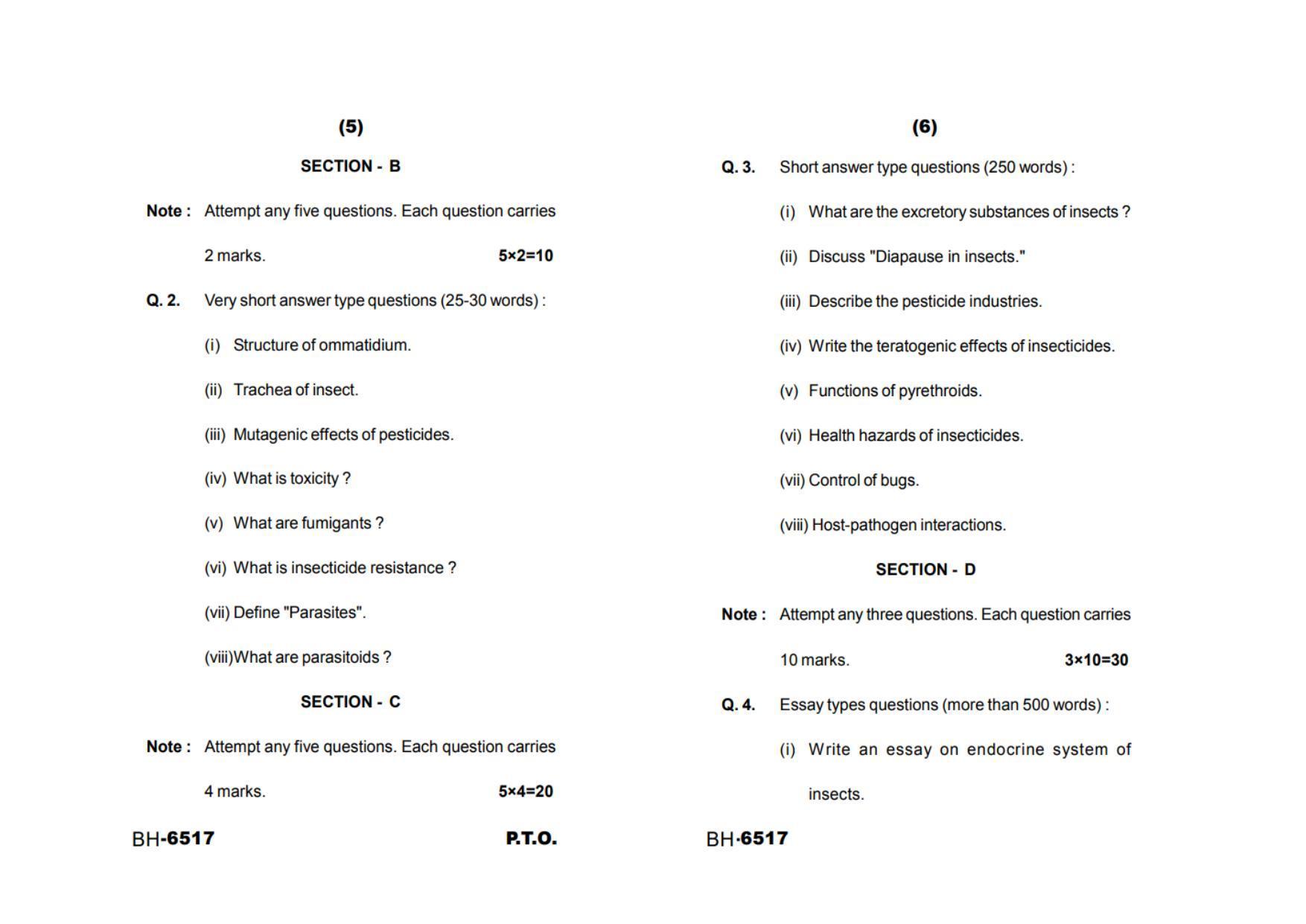 Sarguja University Question Paper - 2022 : M.Sc.In Zoology (First Sem.)Emtomology-Insept Physiology Toxicology & Vector Biology Y Paper 1 - Page 3