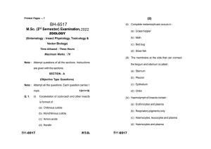 Sarguja University Question Paper - 2022 :   M.Sc.In Zoology (First Sem.)Emtomology-Insept Physiology Toxicology & Vector Biology Y Paper 1