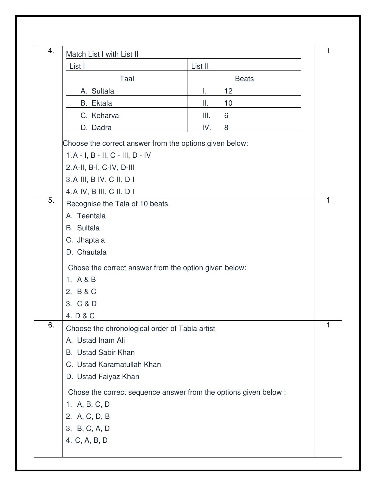 CBSE Class 10 Hindustani Music (Percussion) Sample Paper 2025 - Page 2